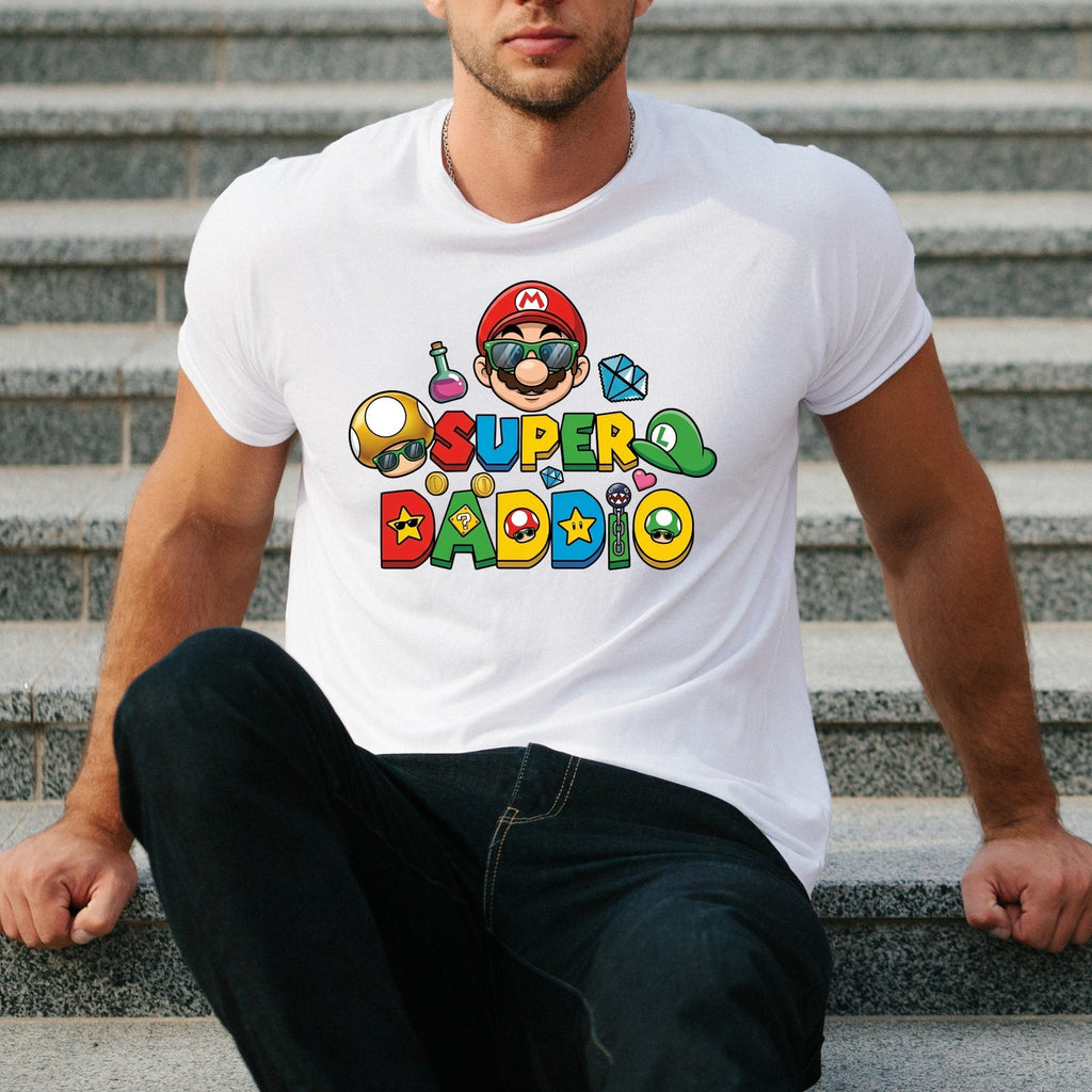 Super Mario Daddio Inspired T Shirt Funny Gaming Dad Unisex Gift Tee Top