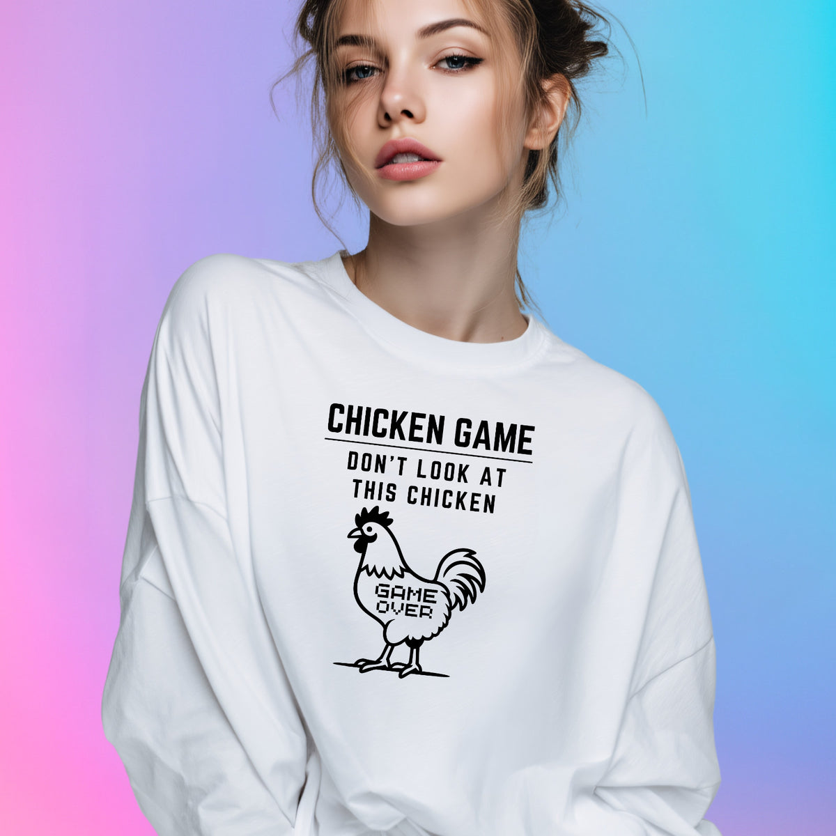 CHICKEN GAME SWEATSHIRT Dont Look Game Over Sweater Funny Novelty Jumper