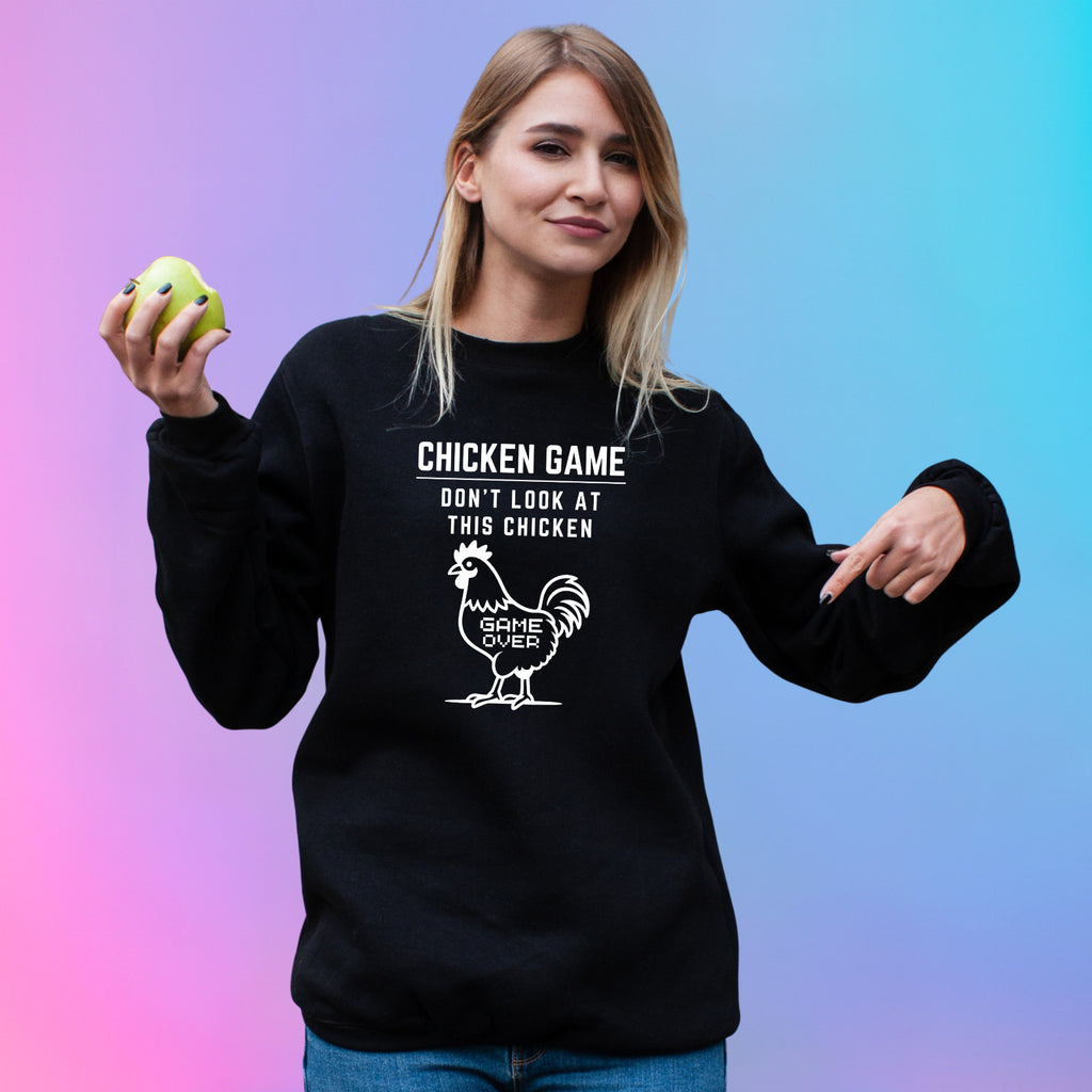 CHICKEN GAME SWEATSHIRT Dont Look Game Over Sweater Funny Novelty Jumper
