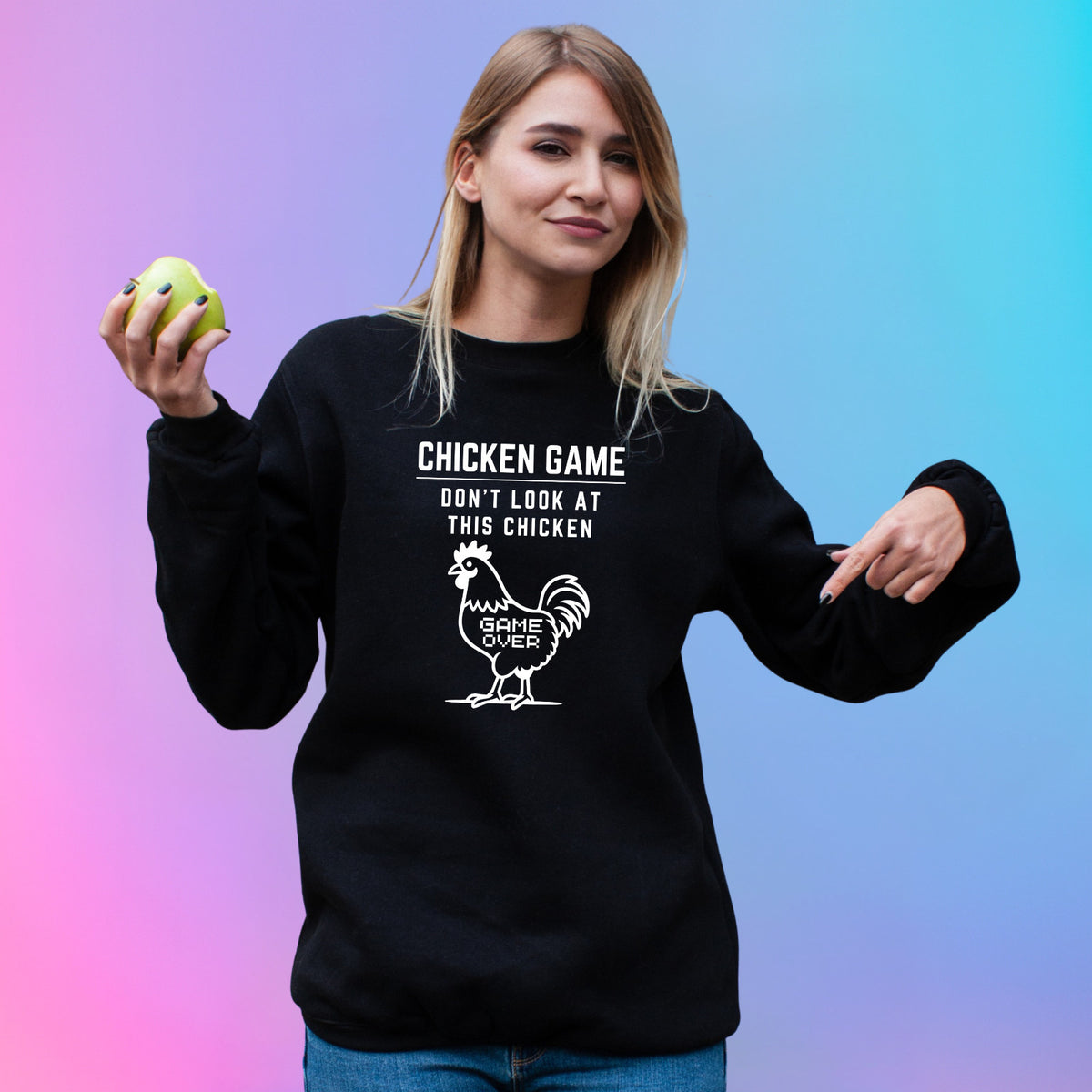 CHICKEN GAME SWEATSHIRT Dont Look Game Over Sweater Funny Novelty Jumper