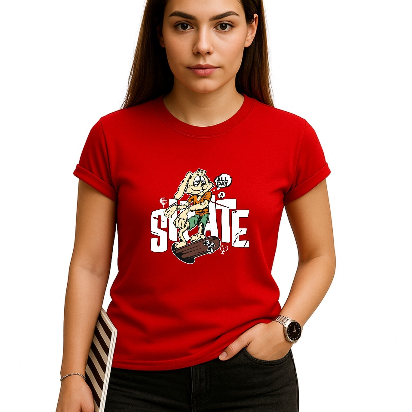 Rabbit Skating Funny Pet Skater T-Shirt product view 5