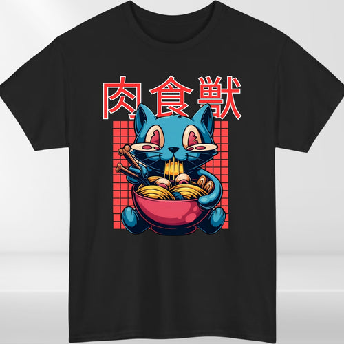 Anime T Shirt Cat Ramen Noodles Manga Japanese Geek Regular Fit Tee