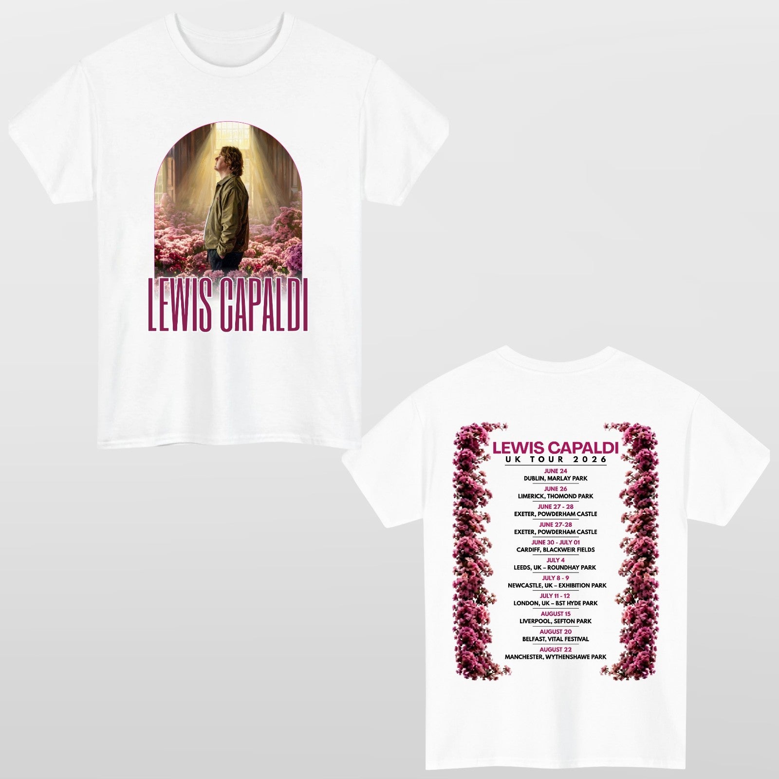 Lewis Capaldi Music Inspired UK Tour 2026 T Shirt Front Back Print Unisex Fan