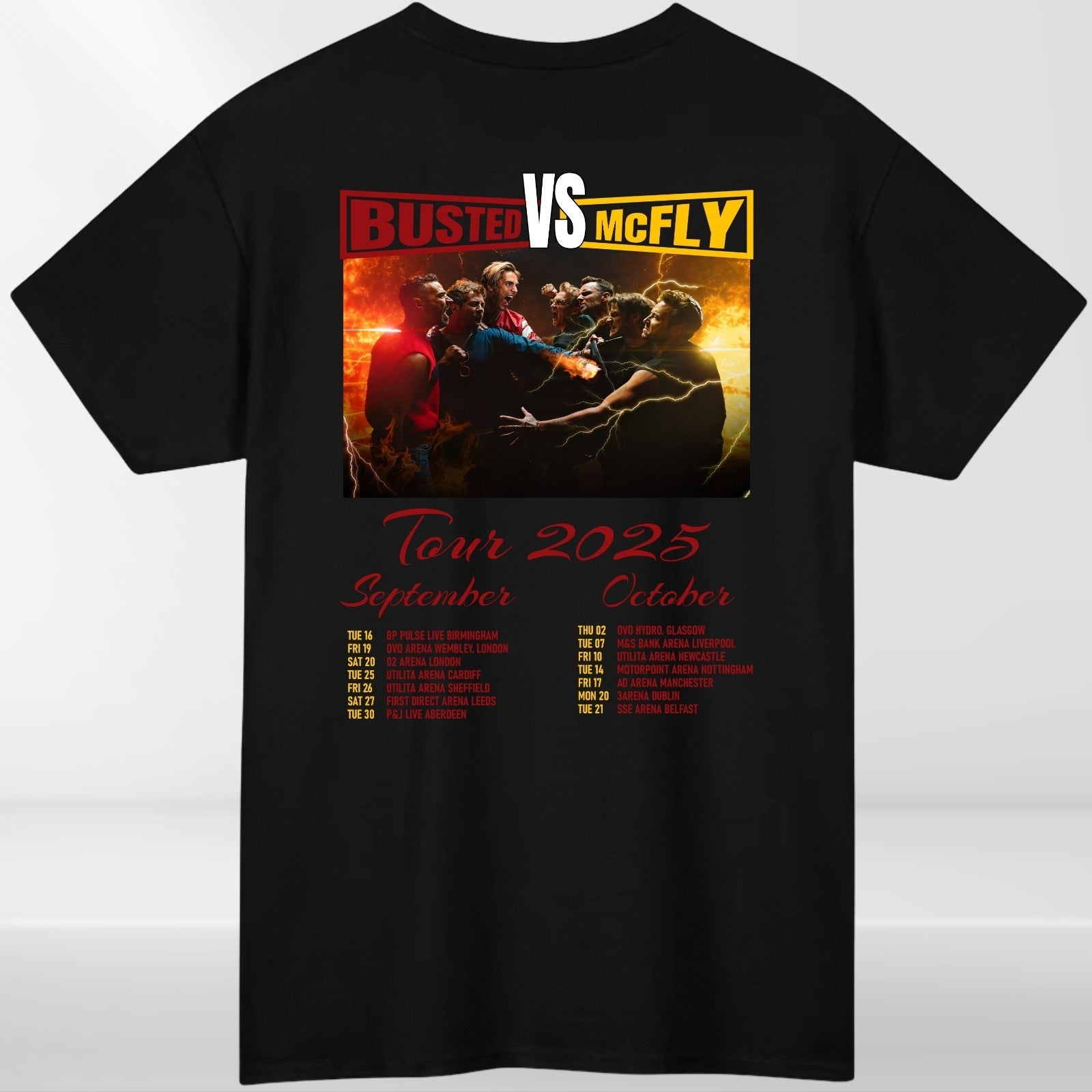 McFly vs Busted Tour 2025 T-Shirt Team McFly Band Front & Back Concert Gift Top