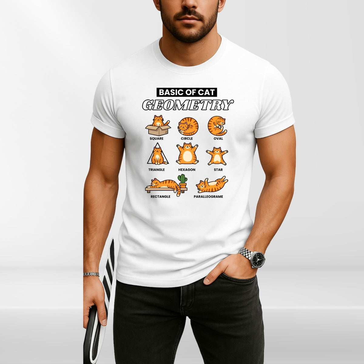 Cat Geometry Graphic Print Animal Meme Mens Womens Shirt Unisex Tee
