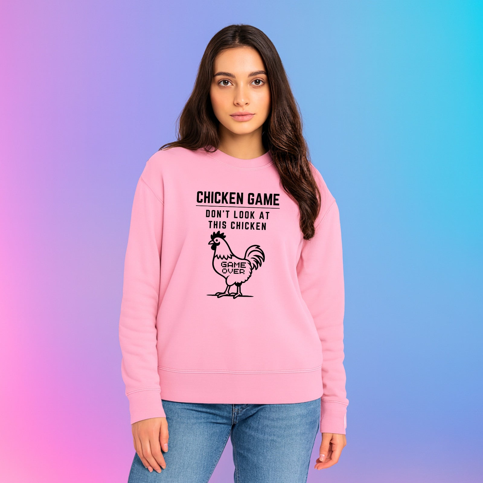 CHICKEN GAME SWEATSHIRT Dont Look Game Over Sweater Funny Novelty Jumper