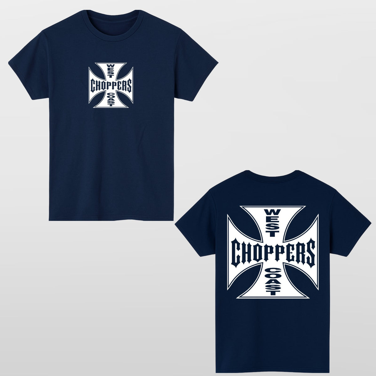 West Coast Choppers Cross Logo T Shirt Front Back Print Biker Graphic Tee