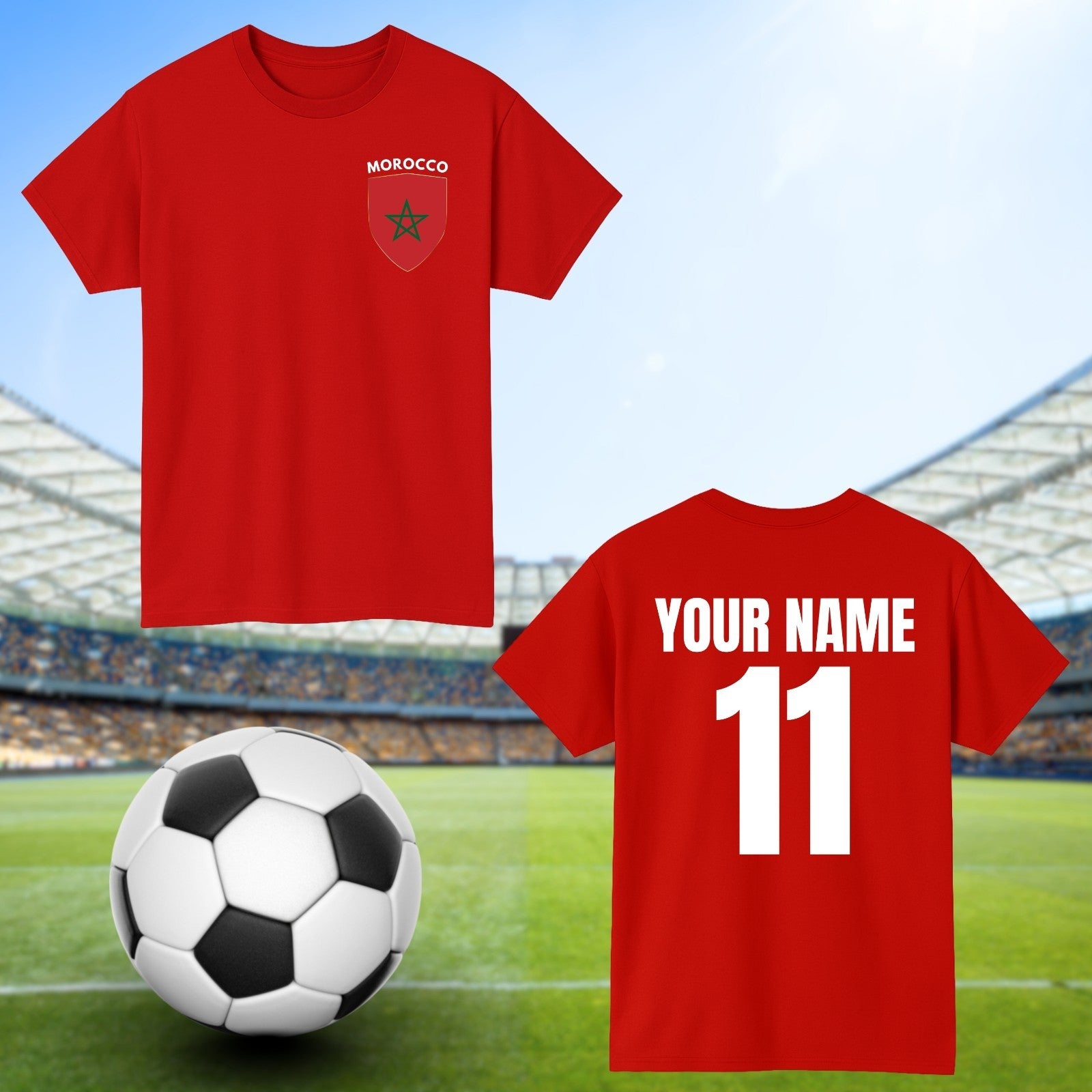 Personalised Morocco Football T-Shirt Custom Name And Number Sports Lover Top