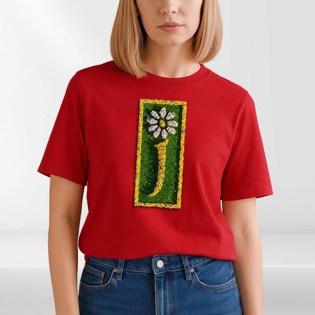 Floral Letter J Graphic T Shirt Aesthetic Daisy Alphabet Print Unisex Casual Cot