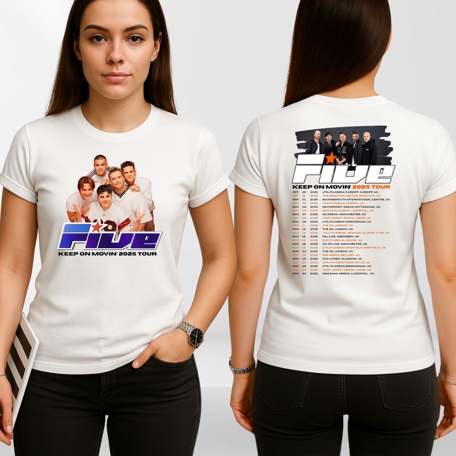 Five Band Concert T-Shirt Keep On Moving 2025 Tour t tshirt Retro Pop Gift Top