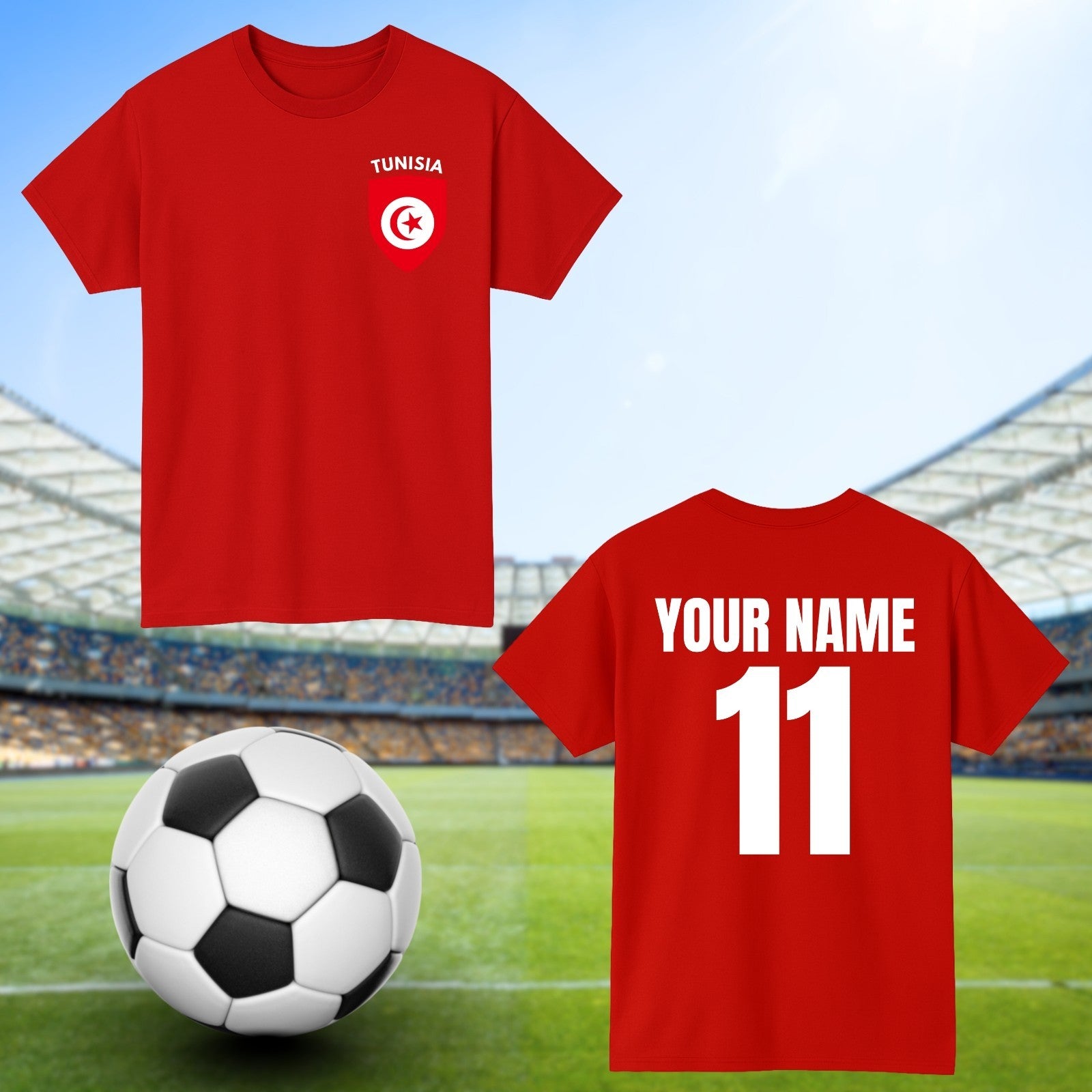 Personalised Tunisa Football T-Shirt Custom Name And Number Sports Lover Top