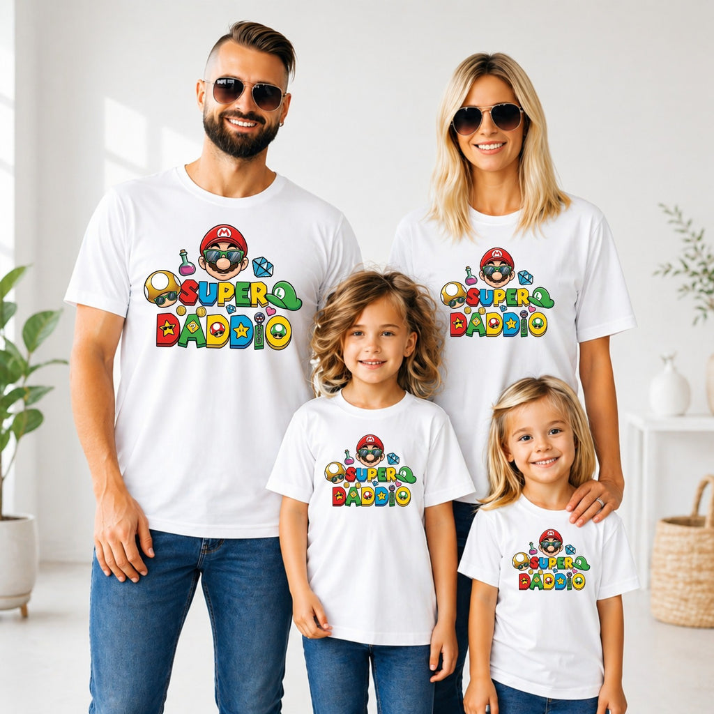 Super Mario Daddio Inspired T Shirt Funny Gaming Dad Unisex Gift Tee Top