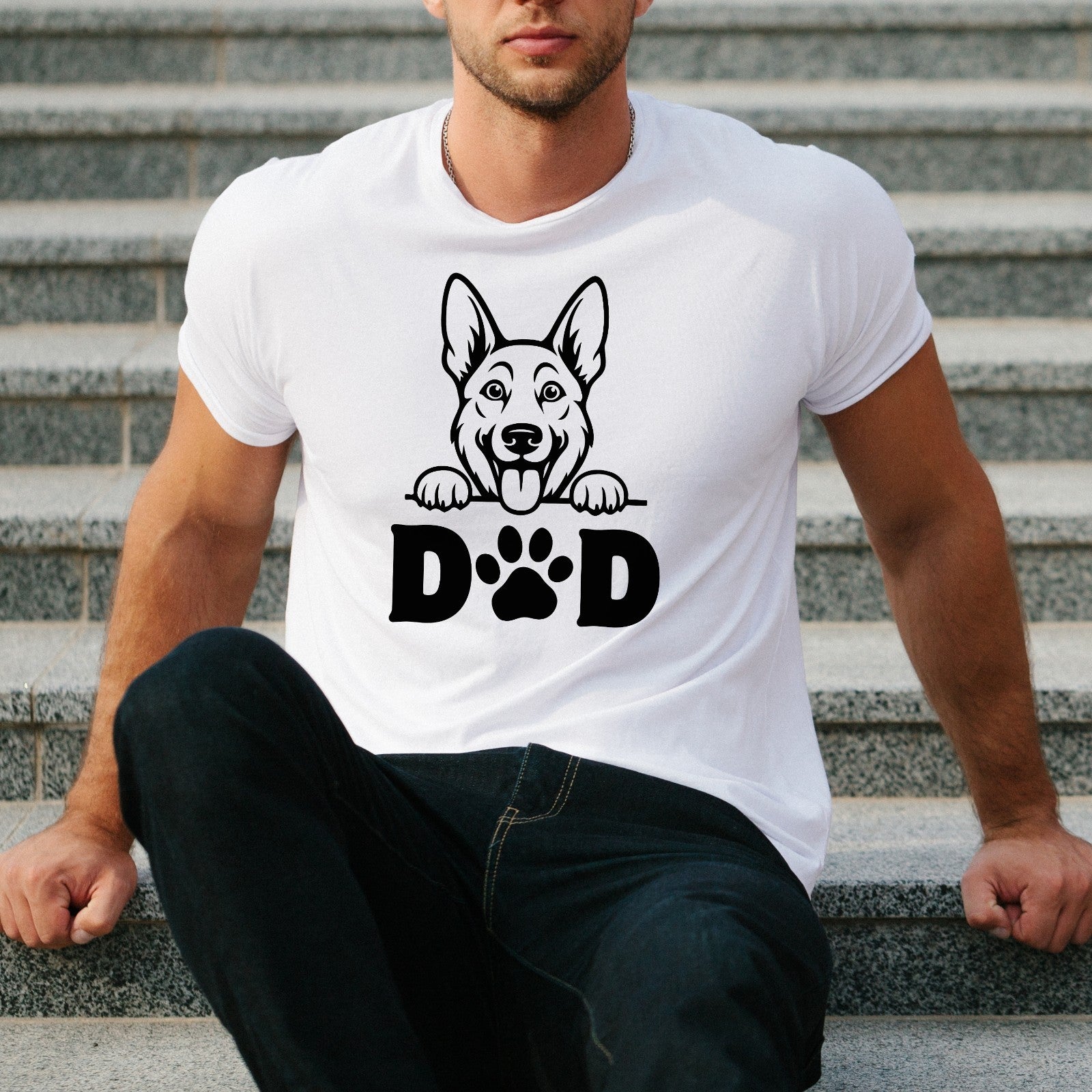 Dog Dad T-Shirt Funny German Shepherd Paw Print Mens Unisex Pet Lover Gift