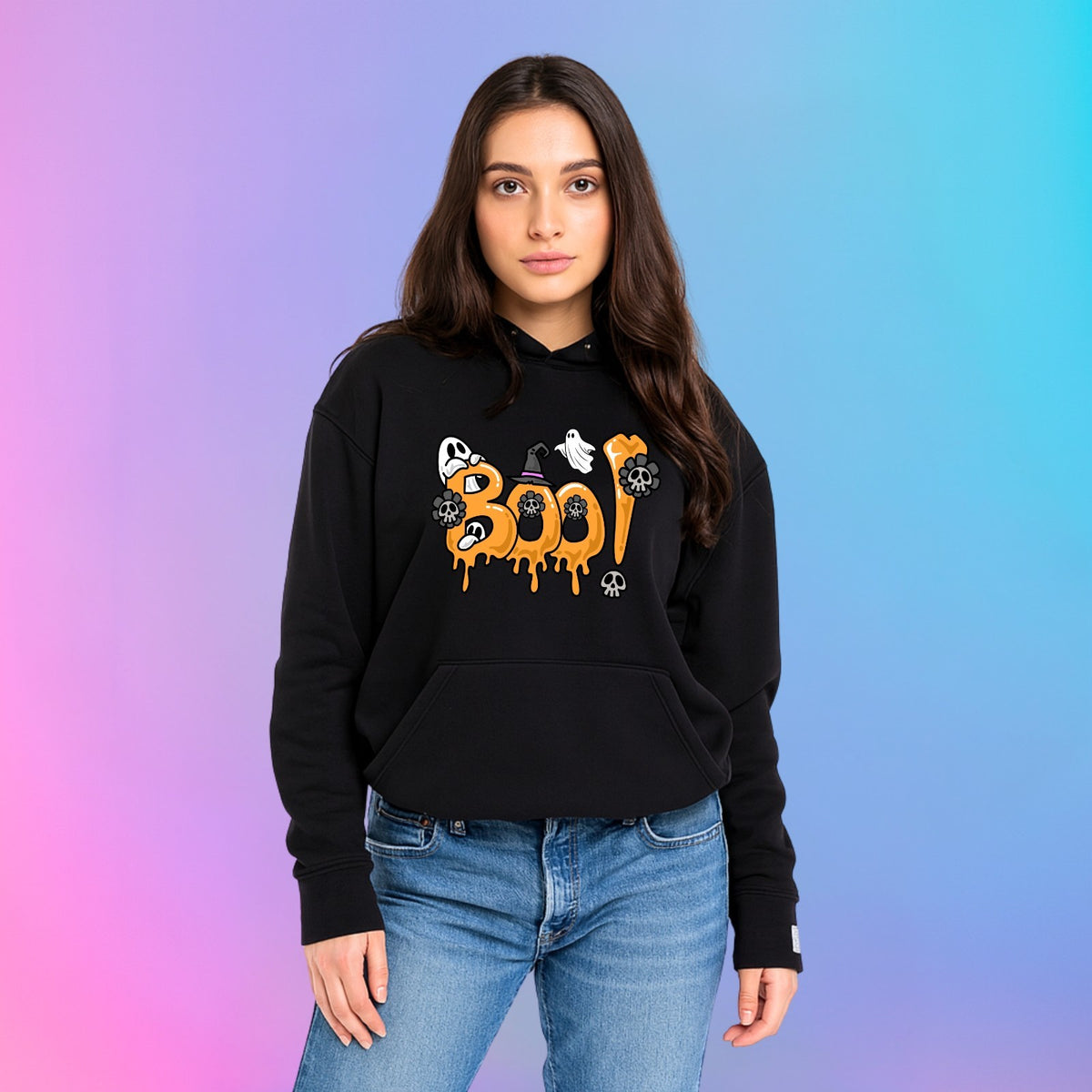BOO! Halloween Hoodie | Funny Ghost & Skull Design | Spooky Unisex Sweatshirt |