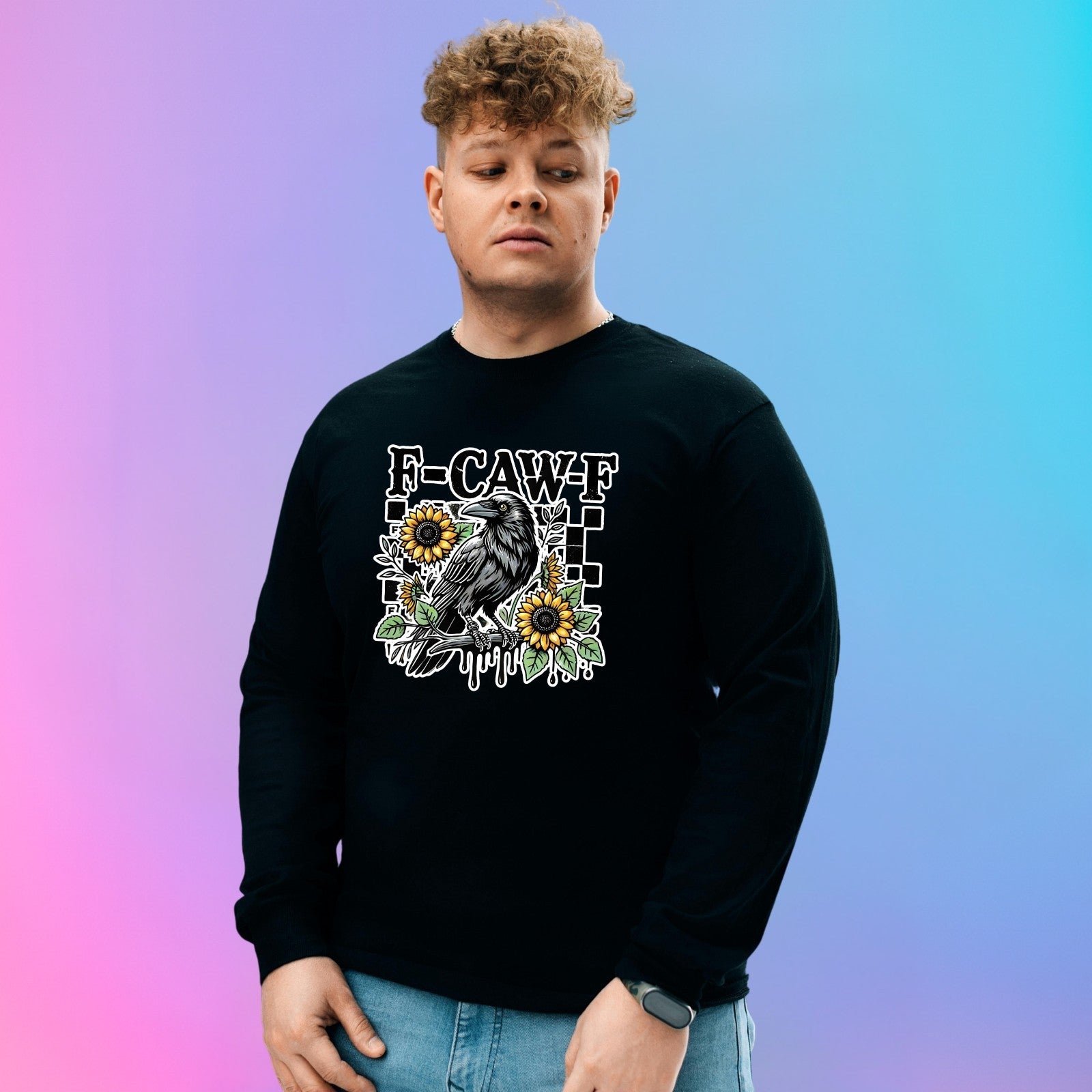 F-CAW-F Sarcastic Chicken Sweatshirt Printed Funny Gothic Gift Crew Neck Jumper