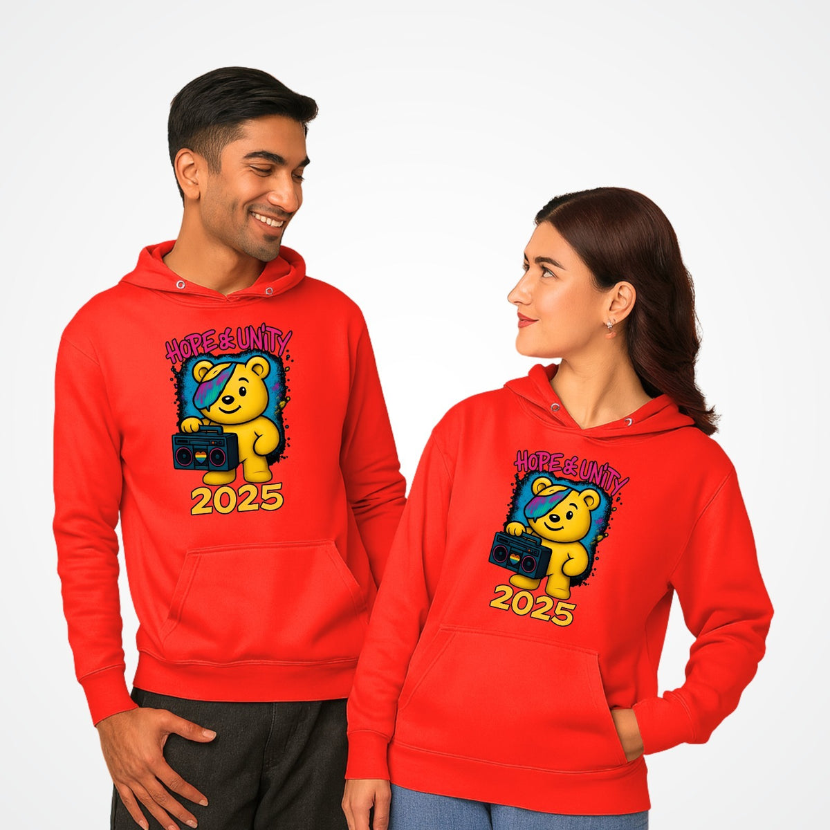 Hope & Unity 2025 Bear Hoodie | Positive Graphic Hoodie | Unisex 3Y–4XL