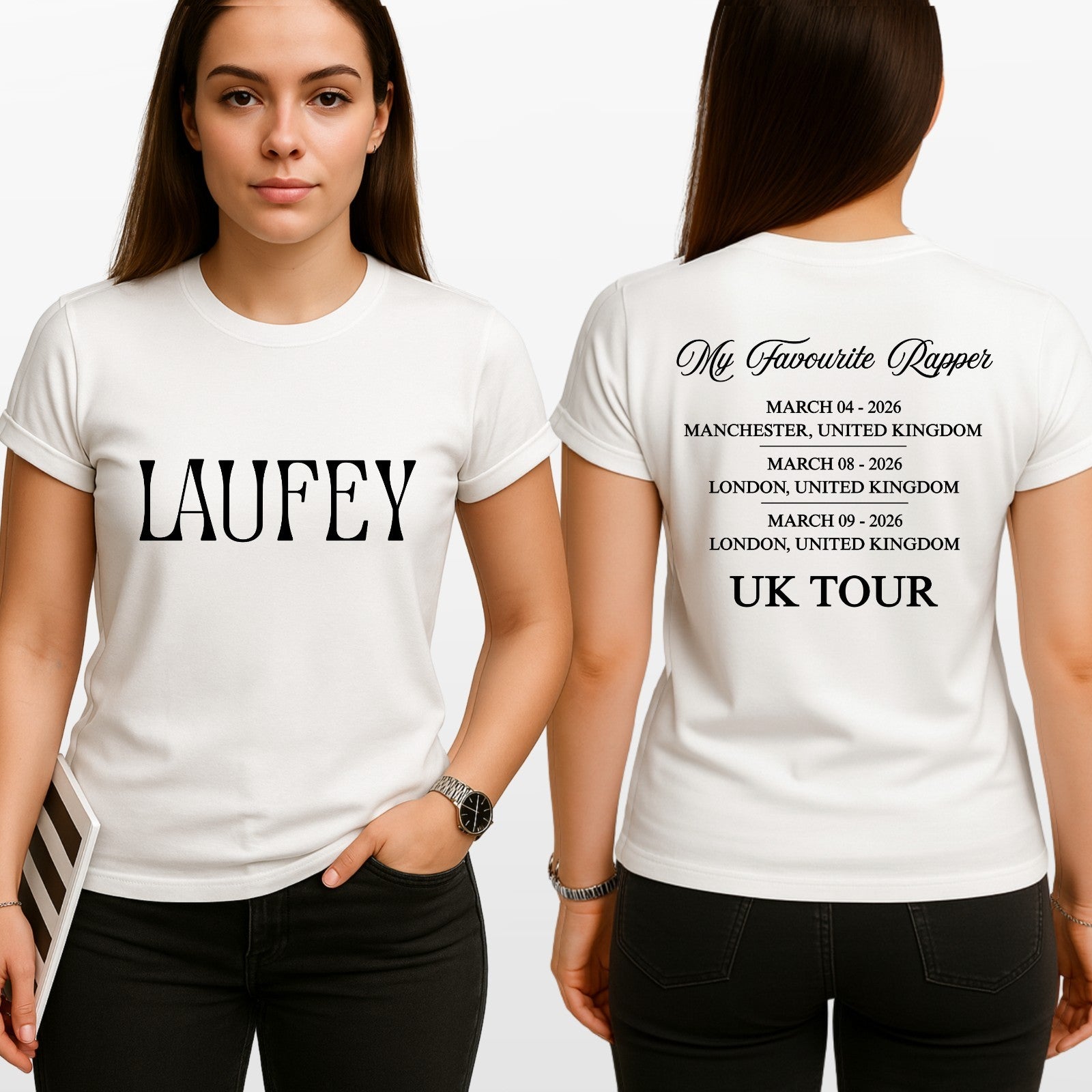Laufey Favourite Rapper UK Tour Style T Shirt Front & Back Print Music Fan Tee