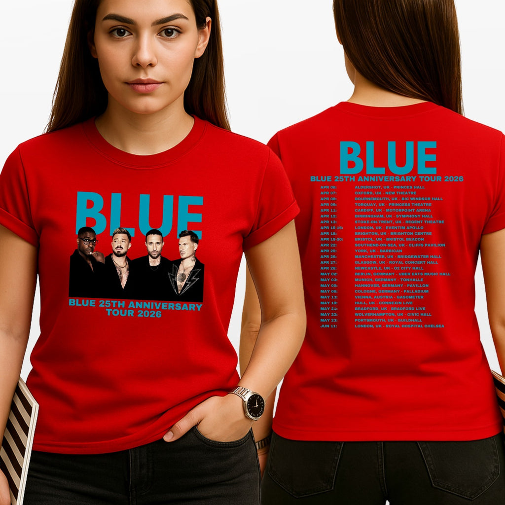 Blue 25th Anniversary Tour 2026 Unisex T Shirt - UK Pop Band Music Retro Top