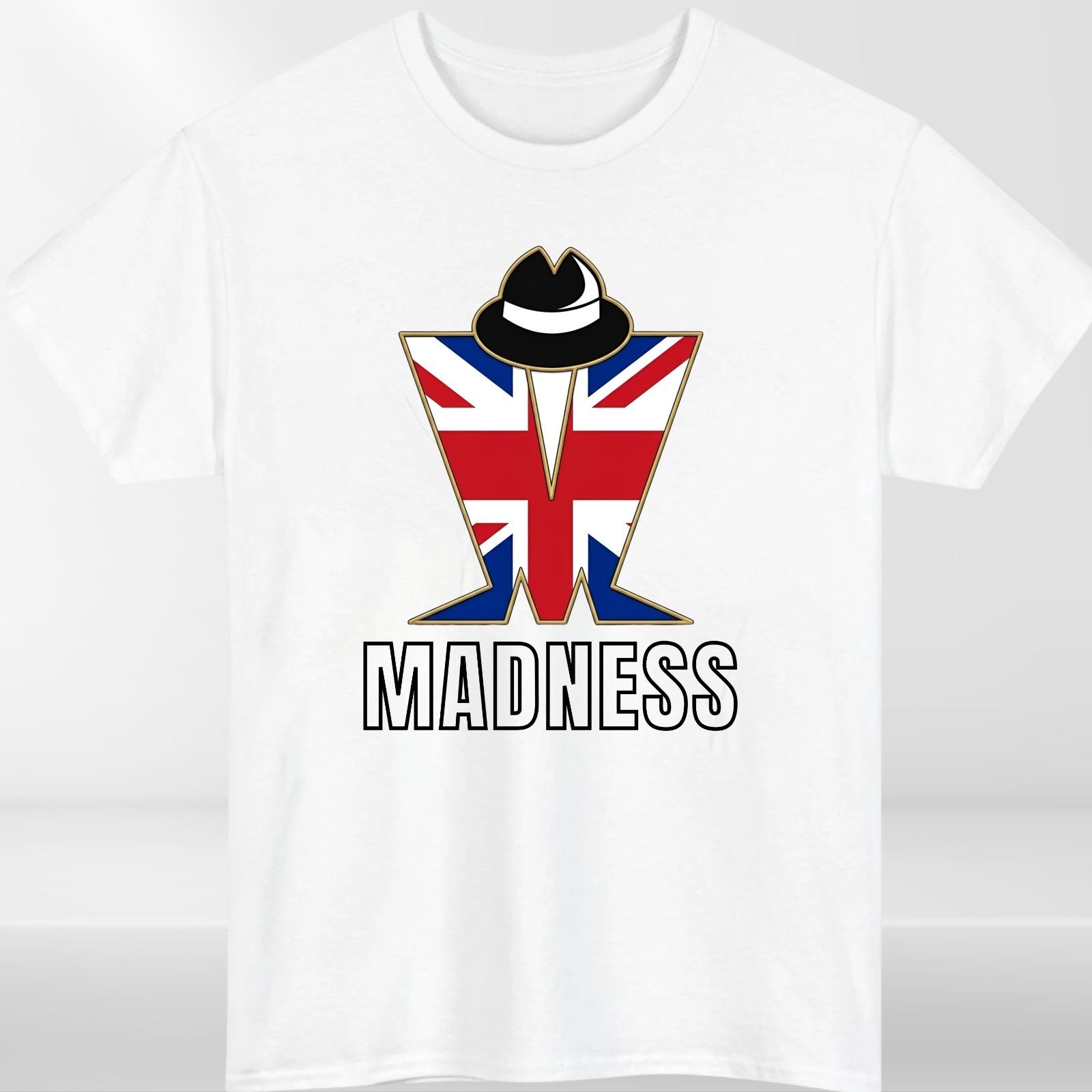 Madness Band T-Shirt Union Jack Flag Graphic Tee Retro Music Concert Top
