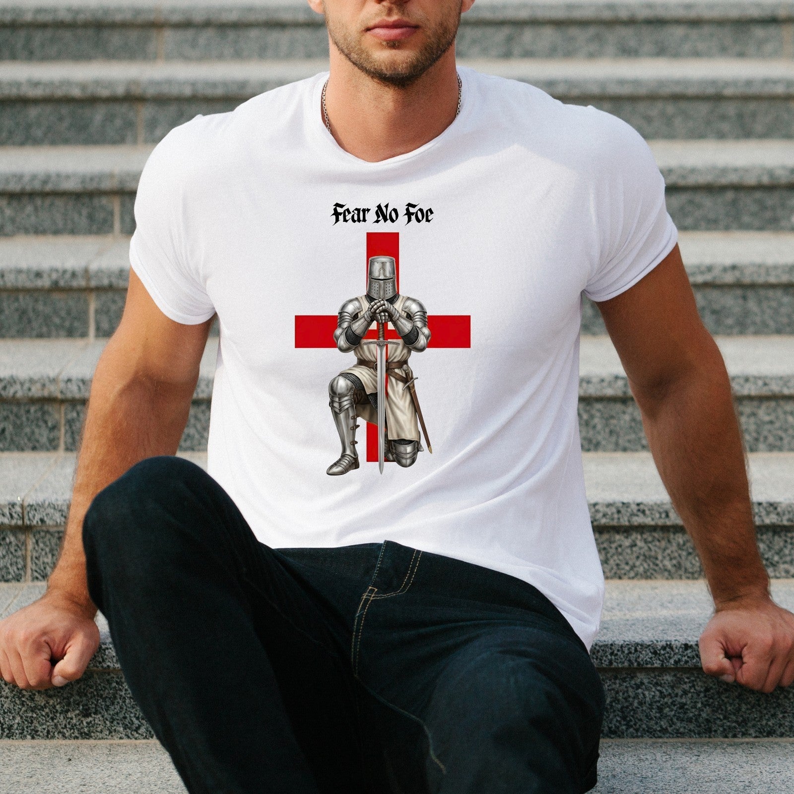 St George's Day Fear No Foe T-Shirt England Knight Cross Unisex Gift Medieval Te