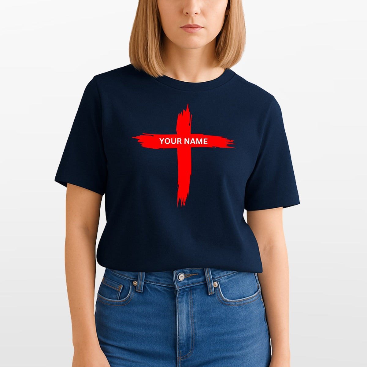 Personalised Cross T-Shirt Family Matching Easter Christian Black Cotton Top