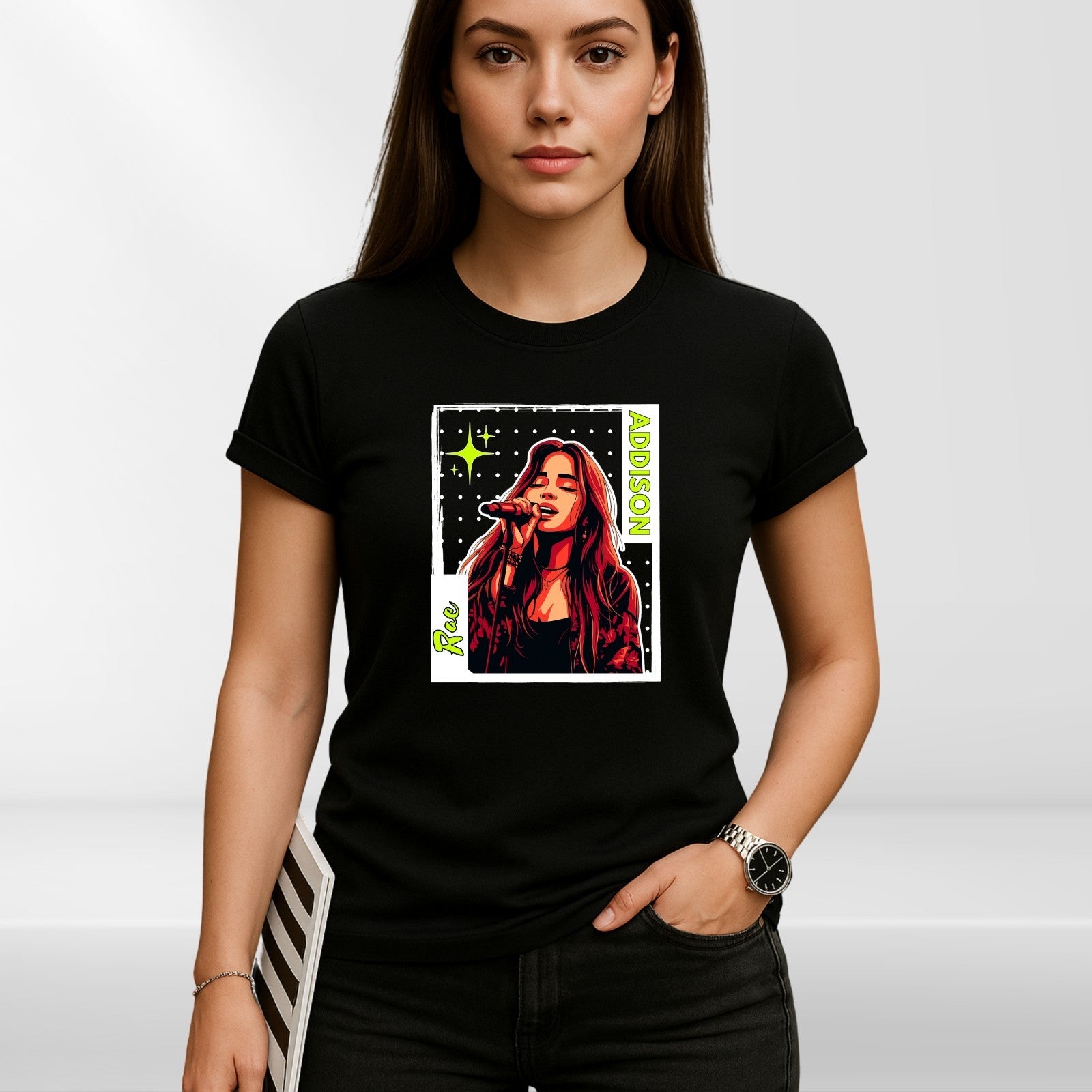 Pop Star Inspired T-Shirt | Black & Red Graphic Concert Style Top