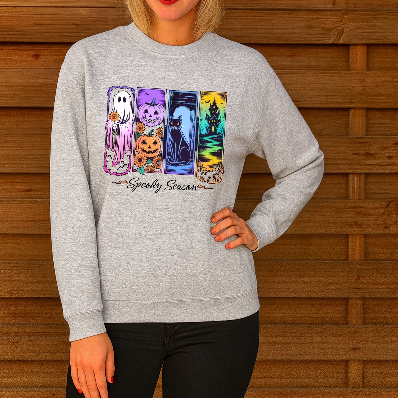 Spooky Season Jumper | Cute Halloween Sweatshirt | Ghost Pumpkin Cat Design | Au