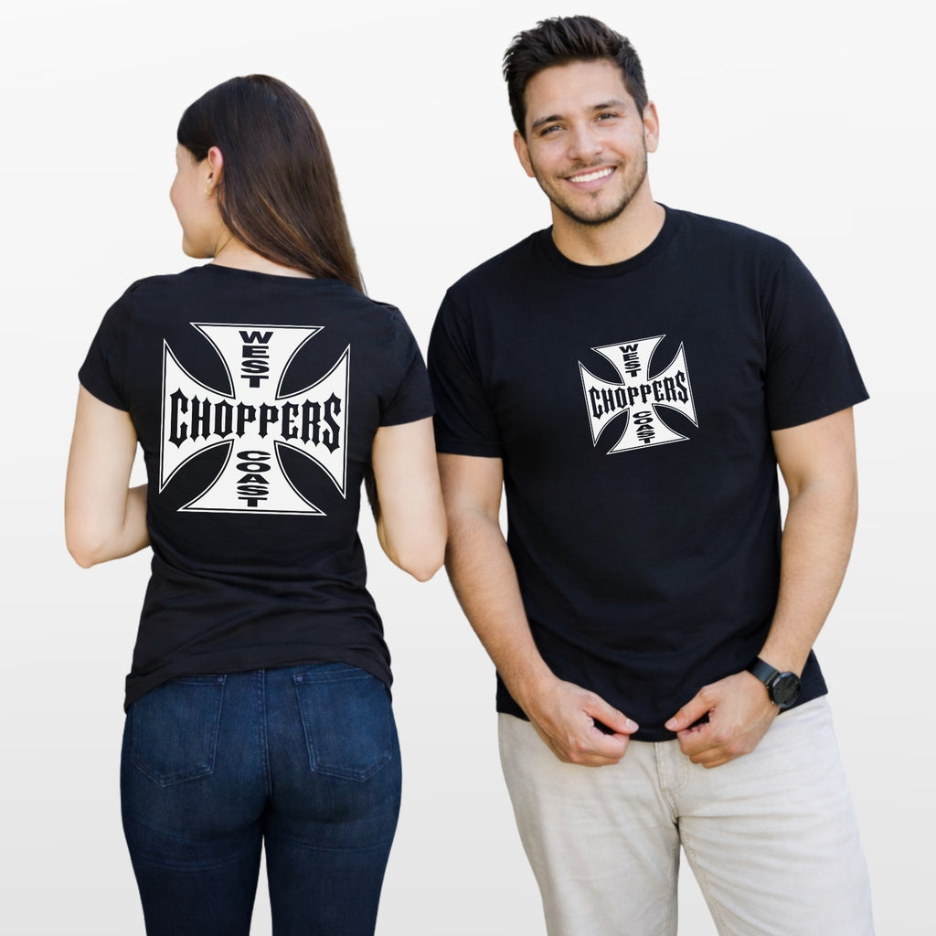 West Coast Choppers Cross Logo T Shirt Front Back Print Biker Graphic Tee