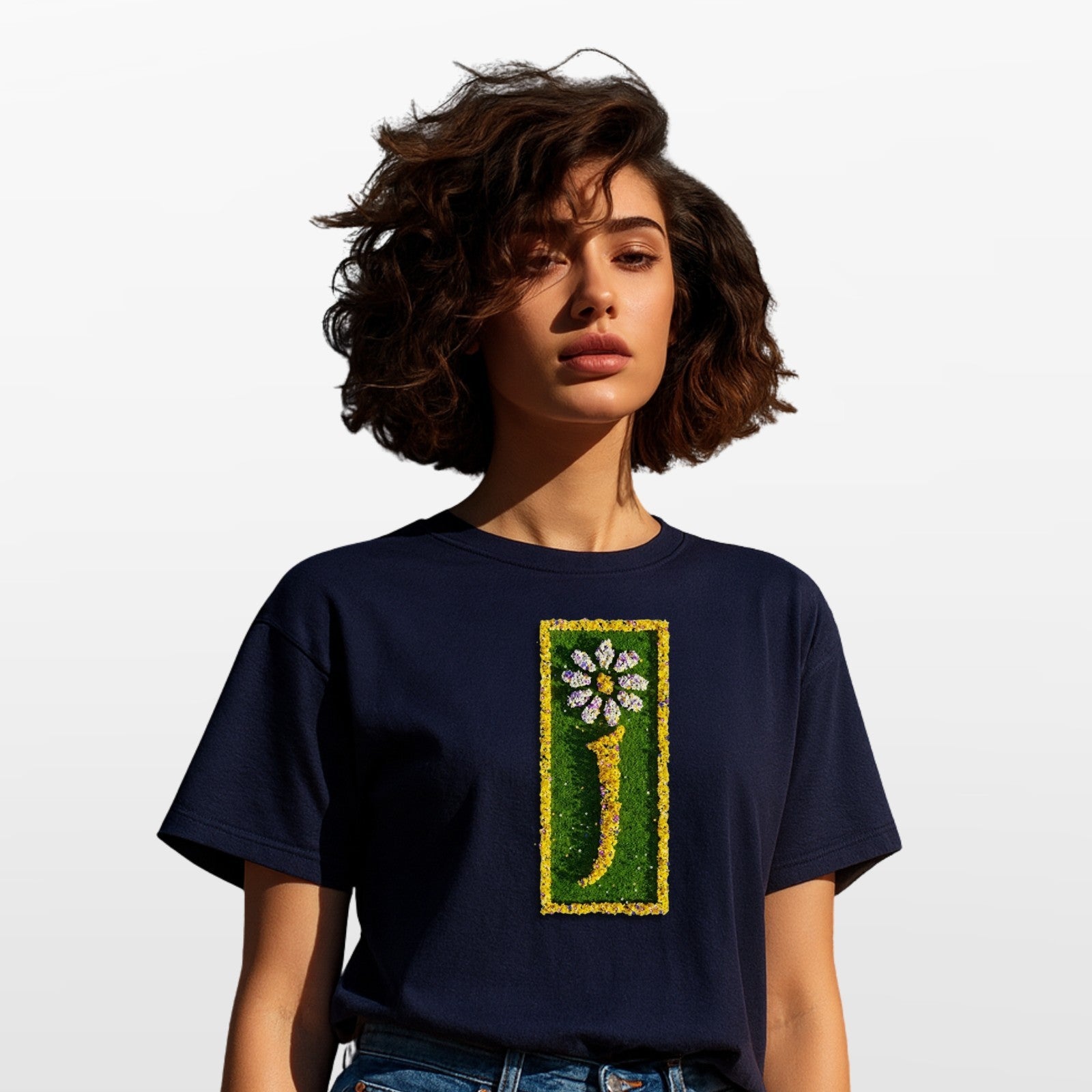Floral Letter J Graphic T Shirt Aesthetic Daisy Alphabet Print Unisex Casual Cot