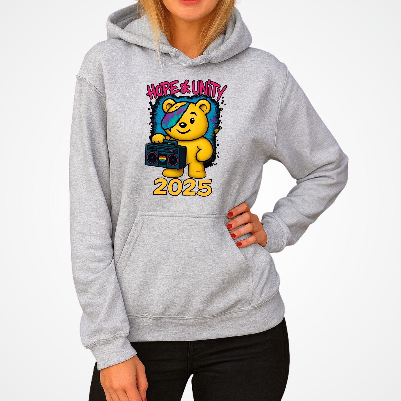 Hope & Unity 2025 Bear Hoodie | Positive Graphic Hoodie | Unisex 3Y–4XL