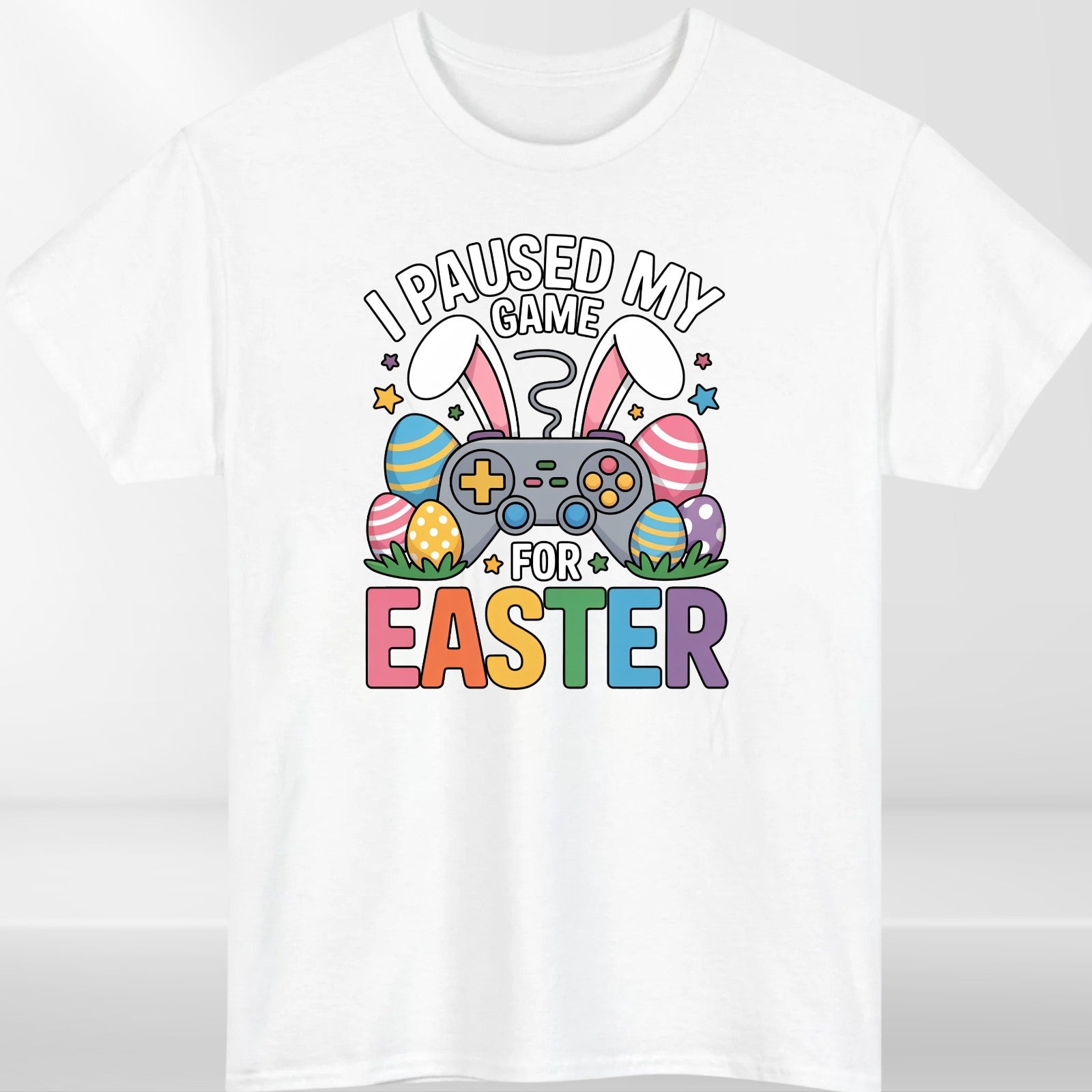 I Paused My Game For Easter T-Shirt Funny Gamer Bunny Black Cotton Unisex