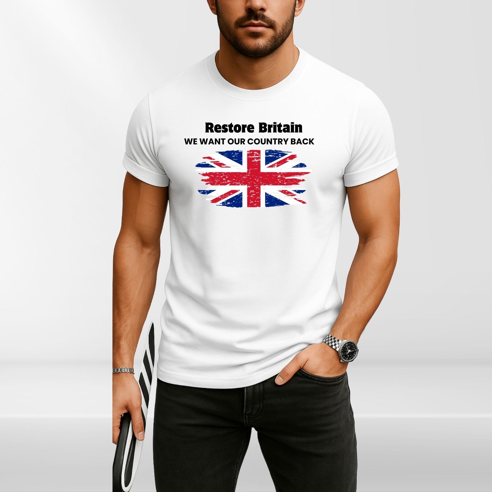 Restore Britain Union Jack T-Shirt - We Want Our Country Back - Unisex Tee