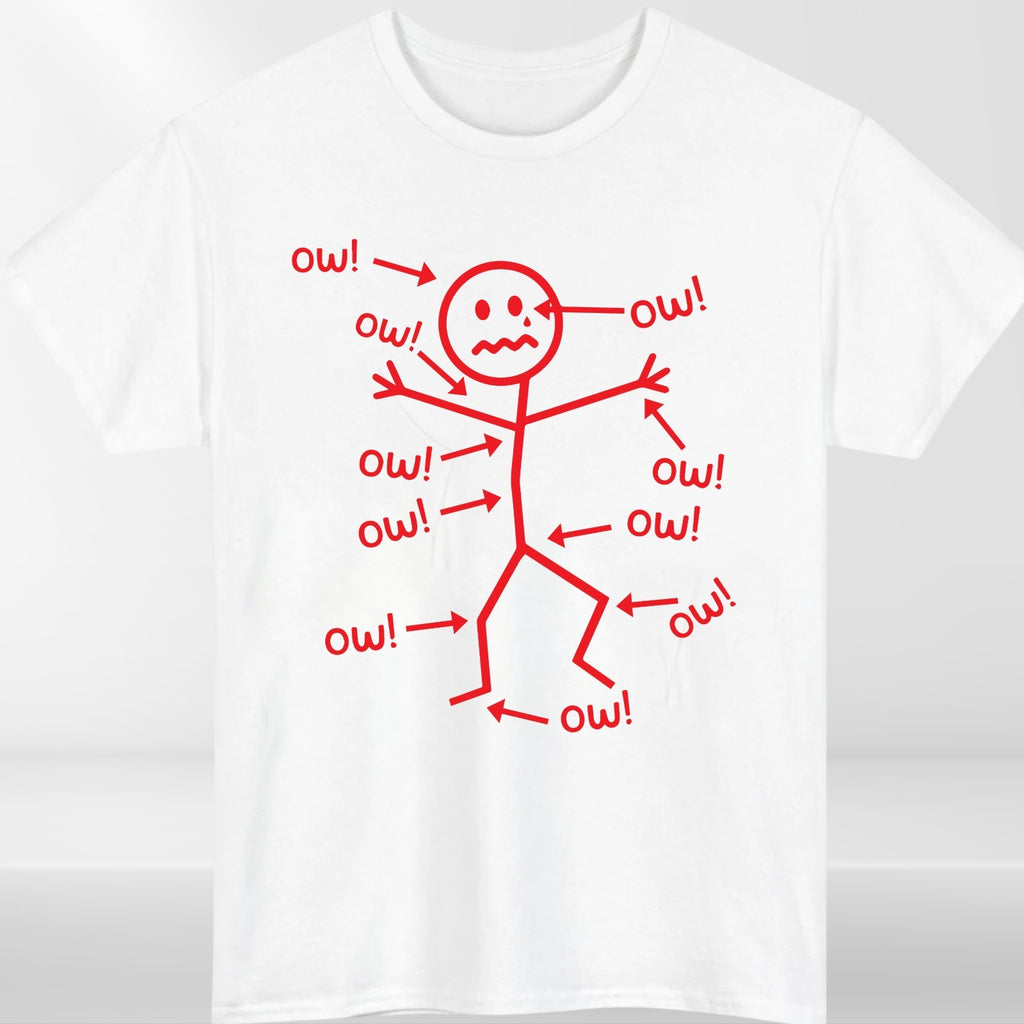 Funny Stick Figure 'Ow' T-Shirt Sarcastic Pain Humor Graphic T Shirt Unisex Tee