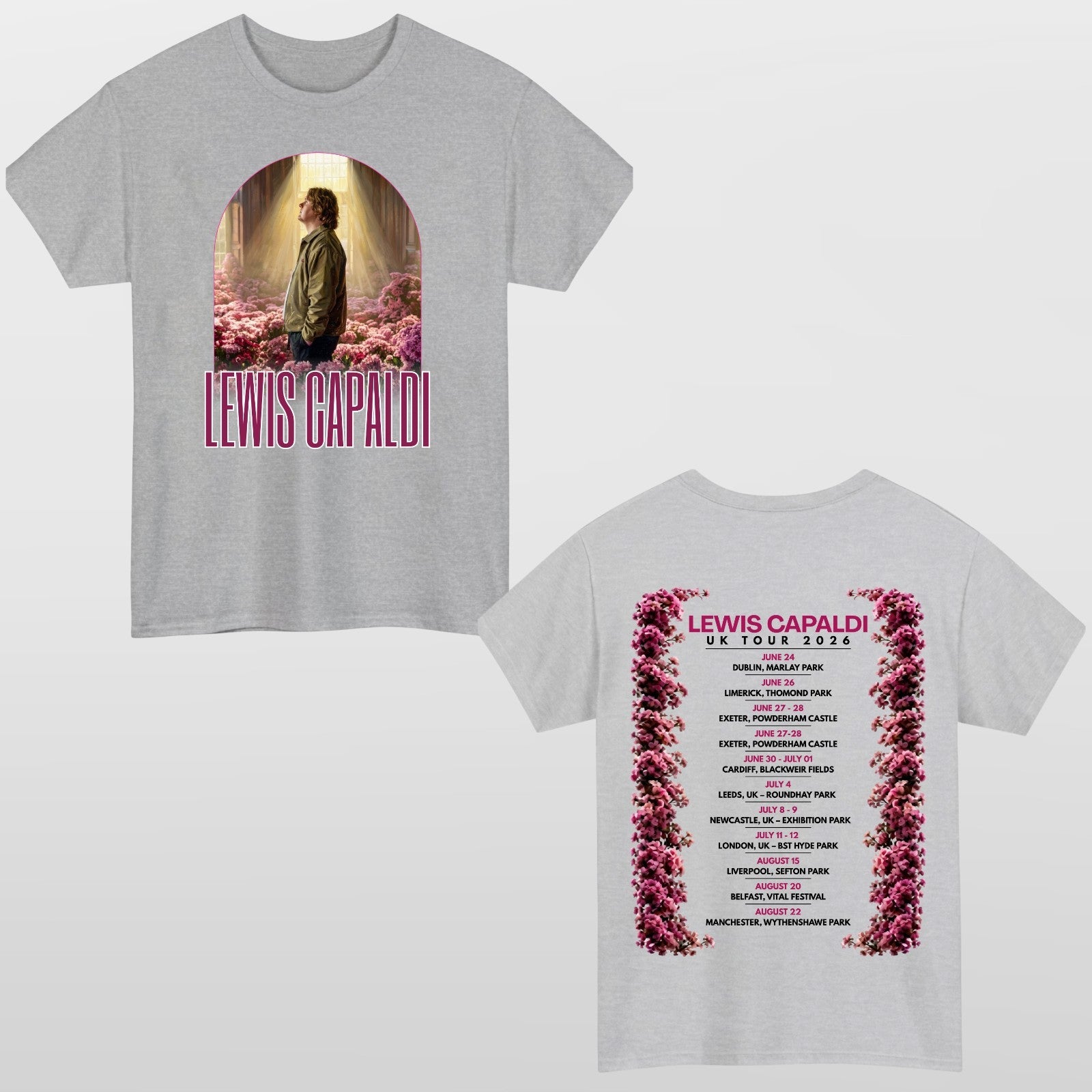 Lewis Capaldi Music Inspired UK Tour 2026 T Shirt Front Back Print Unisex Fan