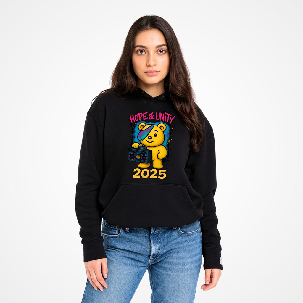 Hope & Unity 2025 Bear Hoodie | Positive Graphic Hoodie | Unisex 3Y–4XL