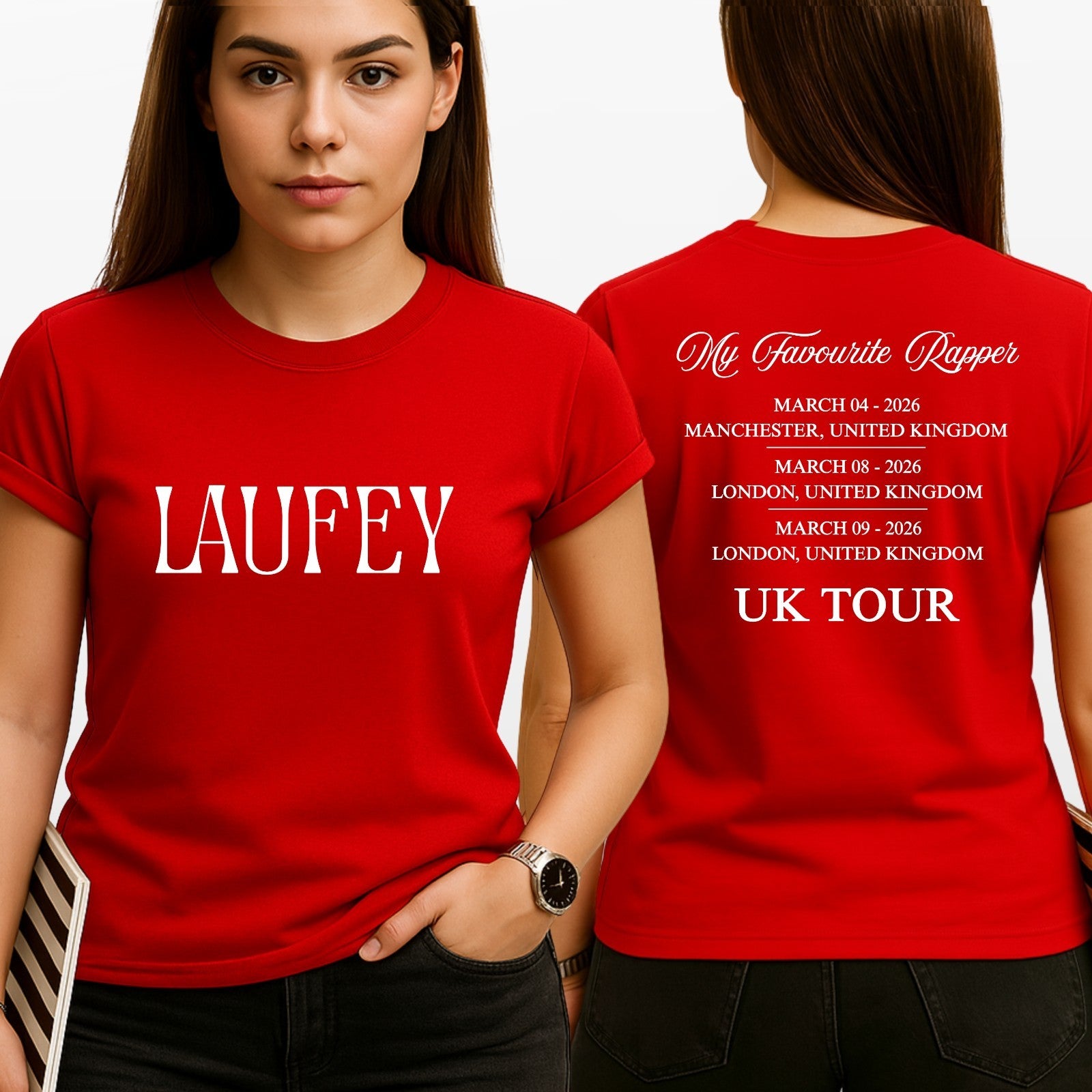 Laufey Favourite Rapper UK Tour Style T Shirt Front & Back Print Music Fan Tee
