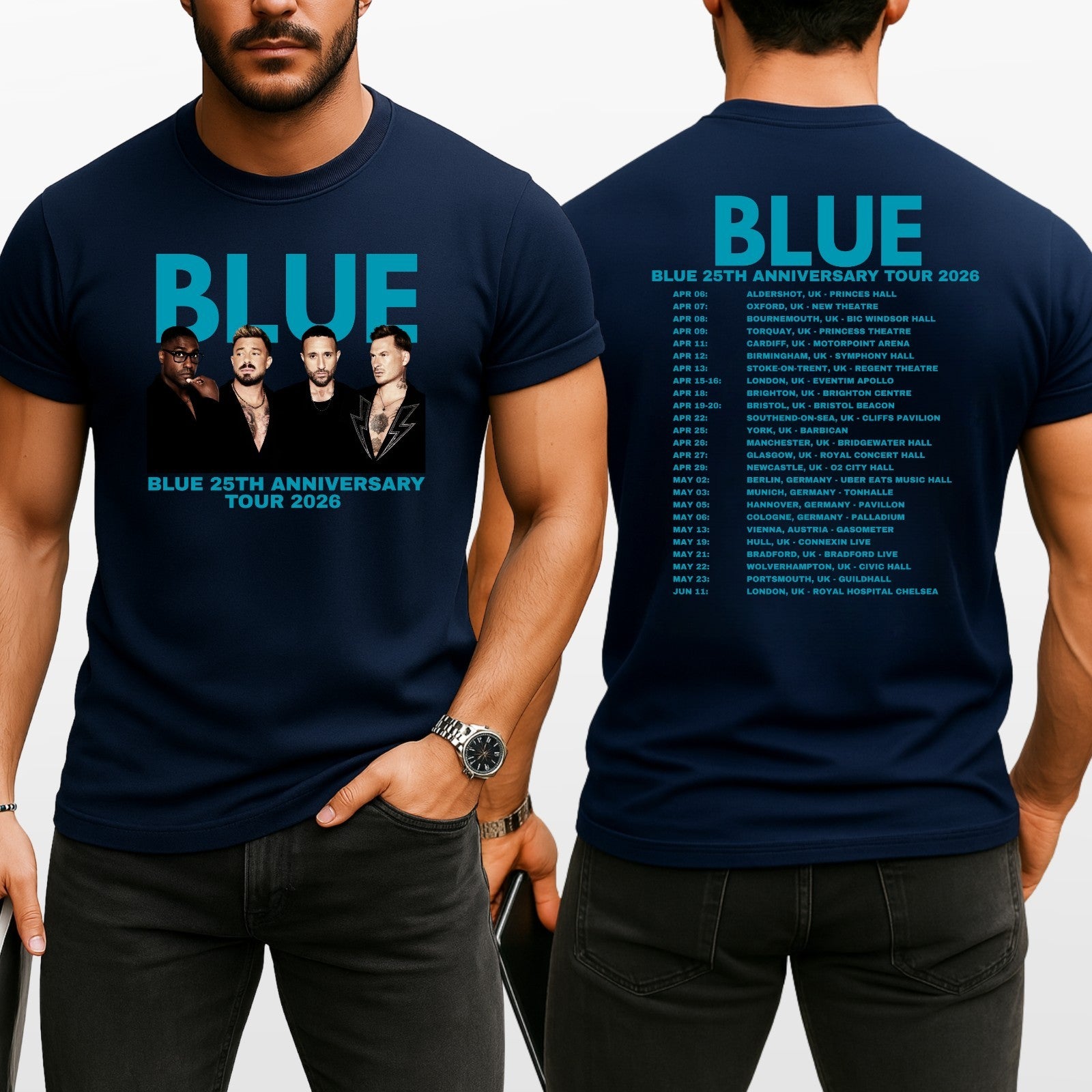 Blue 25th Anniversary Tour 2026 Unisex T Shirt - UK Pop Band Music Retro Top