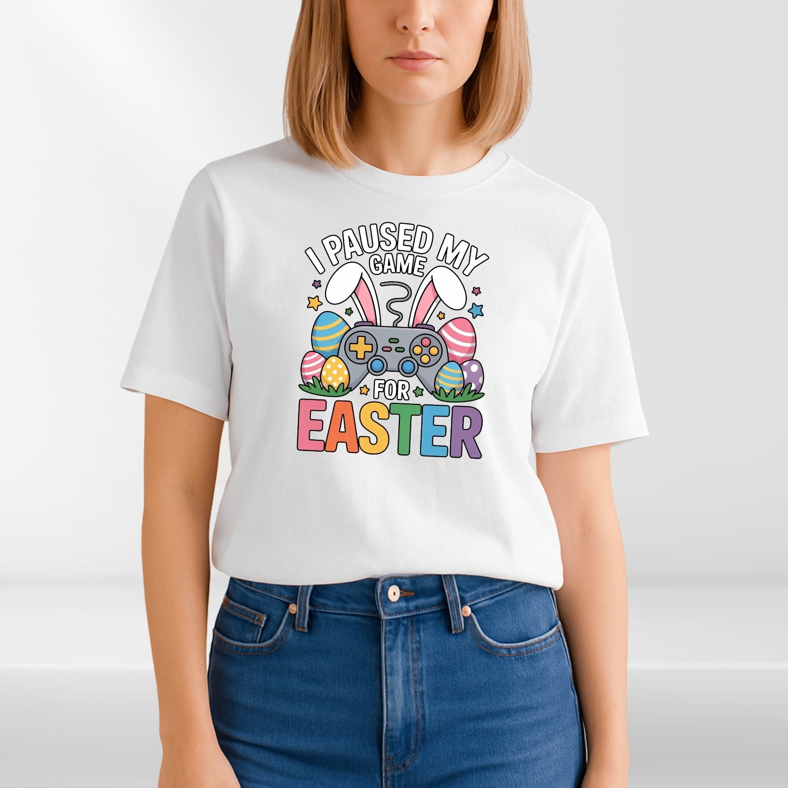 I Paused My Game For Easter T-Shirt Funny Gamer Bunny Black Cotton Unisex