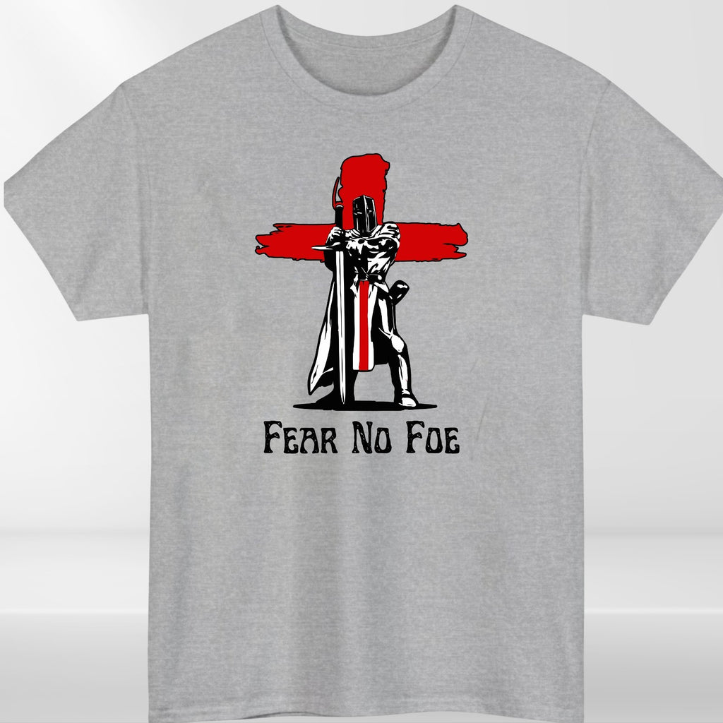 Fear No Foe Knight England Cross T-Shirt White Cotton Unisex Patriotic Top