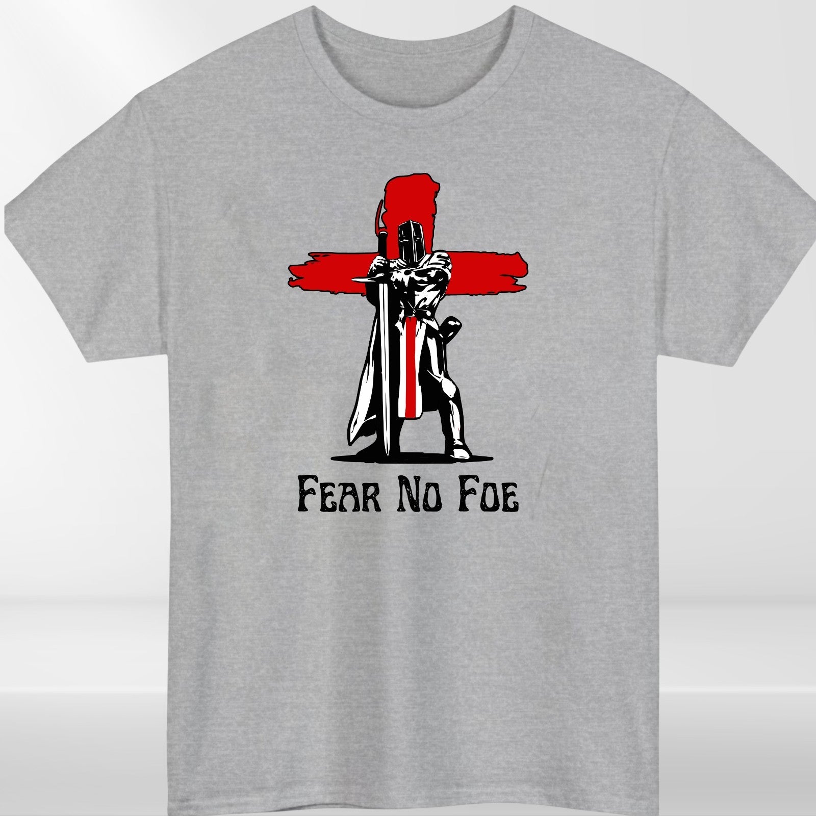 Fear No Foe Knight England Cross T-Shirt White Cotton Unisex Patriotic Top