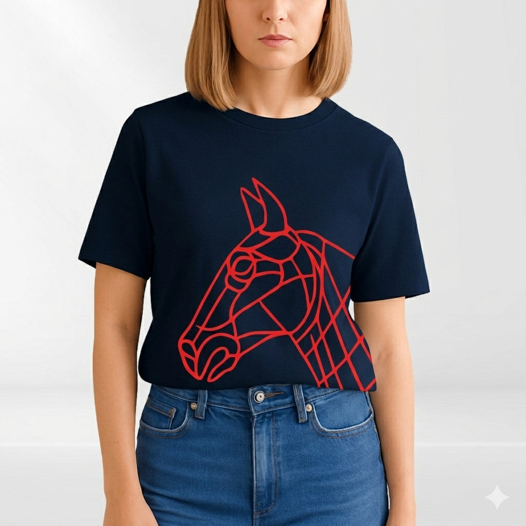 Geometric Horse Head T-Shirt Abstract Line Art Animal Graphic Unisex Tee