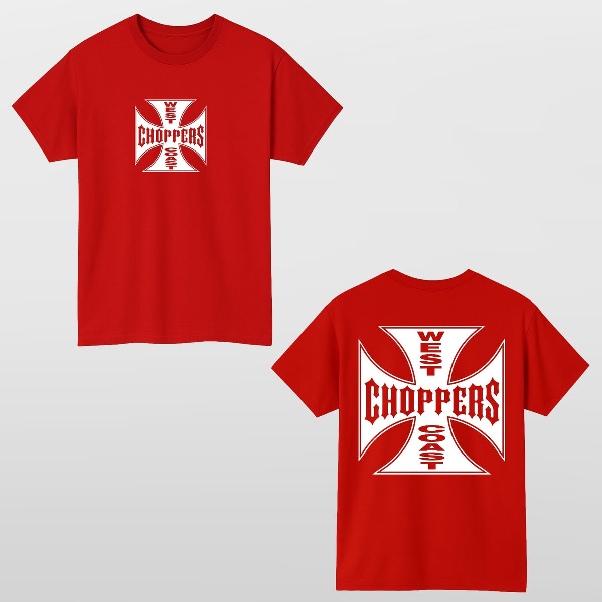 West Coast Choppers Cross Logo T Shirt Front Back Print Biker Graphic Tee