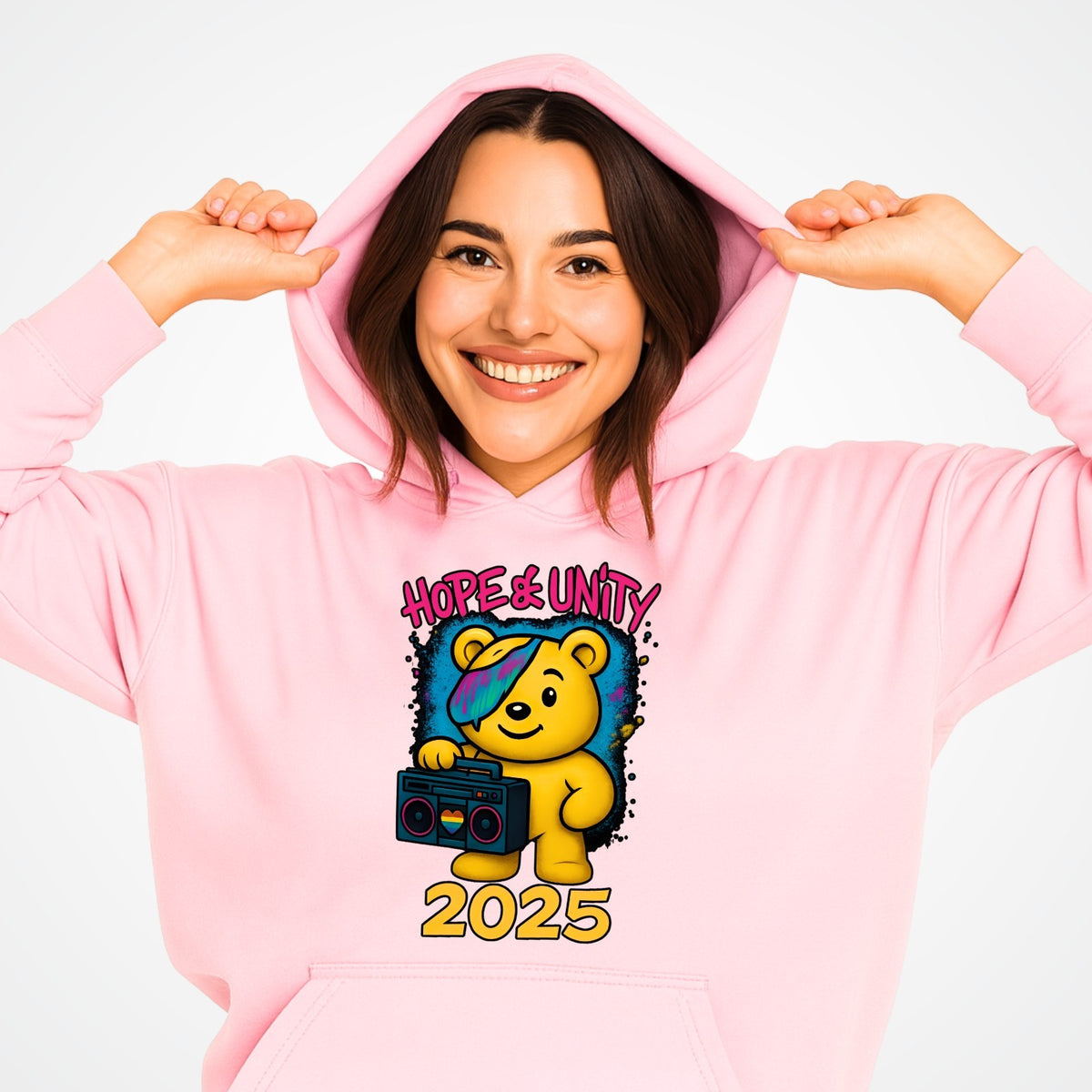 Hope & Unity 2025 Bear Hoodie | Positive Graphic Hoodie | Unisex 3Y–4XL