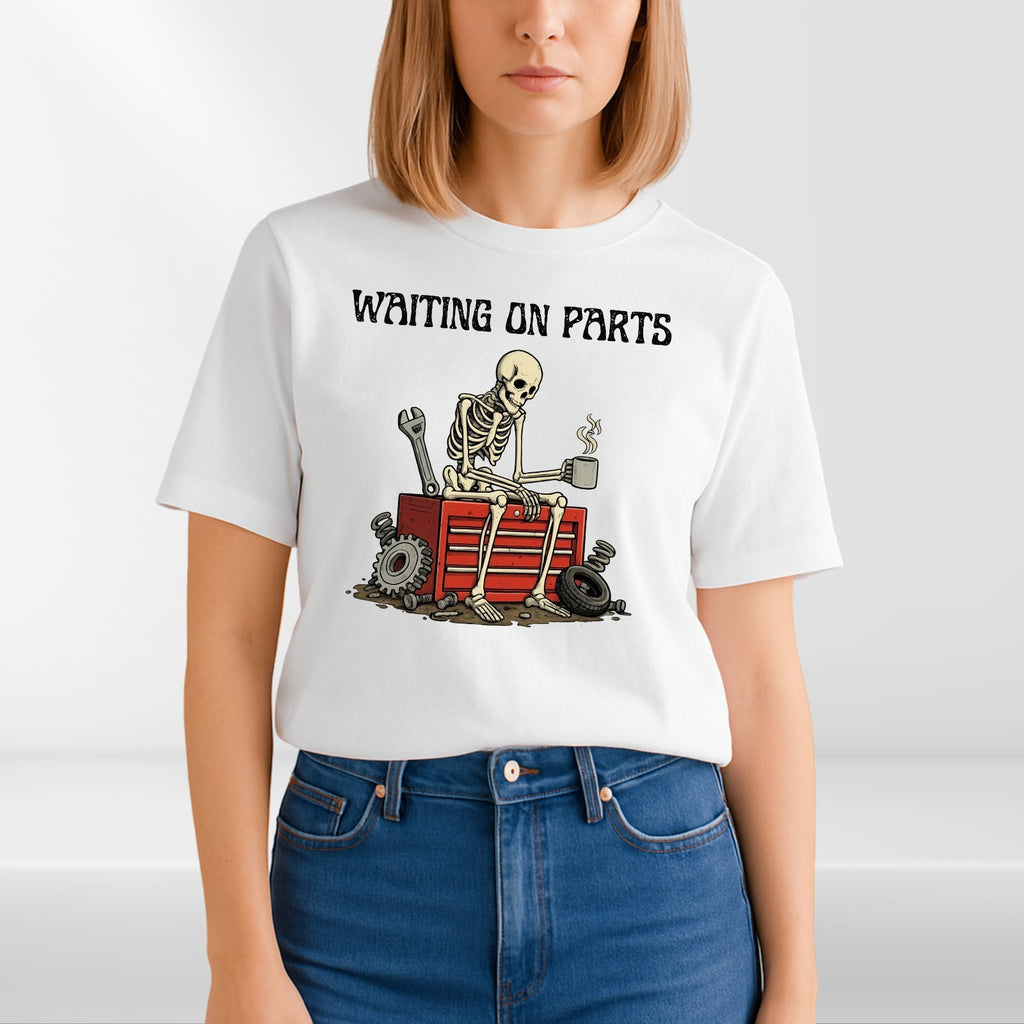 Waiting On Parts Skeleton Coffee Funny T Shirt Mechanic Unisex Gift Tee UK