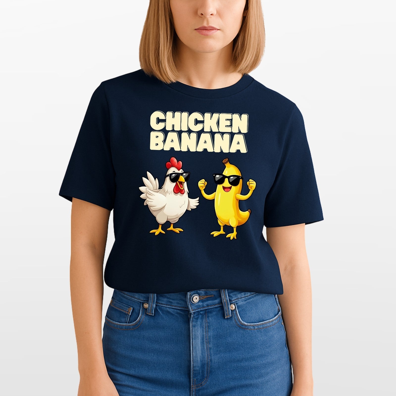 Funny Dancing Chicken Banana T-Shirt Graphic Meme Cartoon Unisex Casual Tee