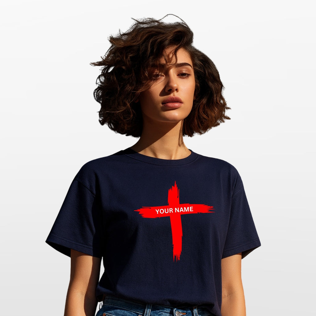 Personalised Cross T-Shirt Family Matching Easter Christian Black Cotton Top
