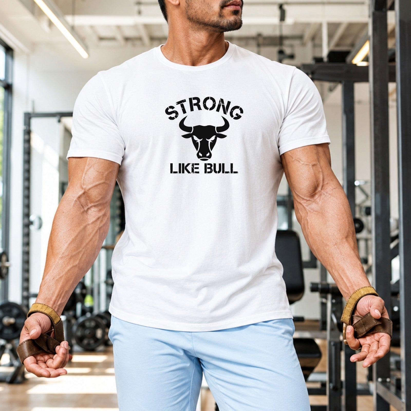 Strong Bull Gym T Shirt Bodybuilding Workout Fitness Training Muscle Top UK