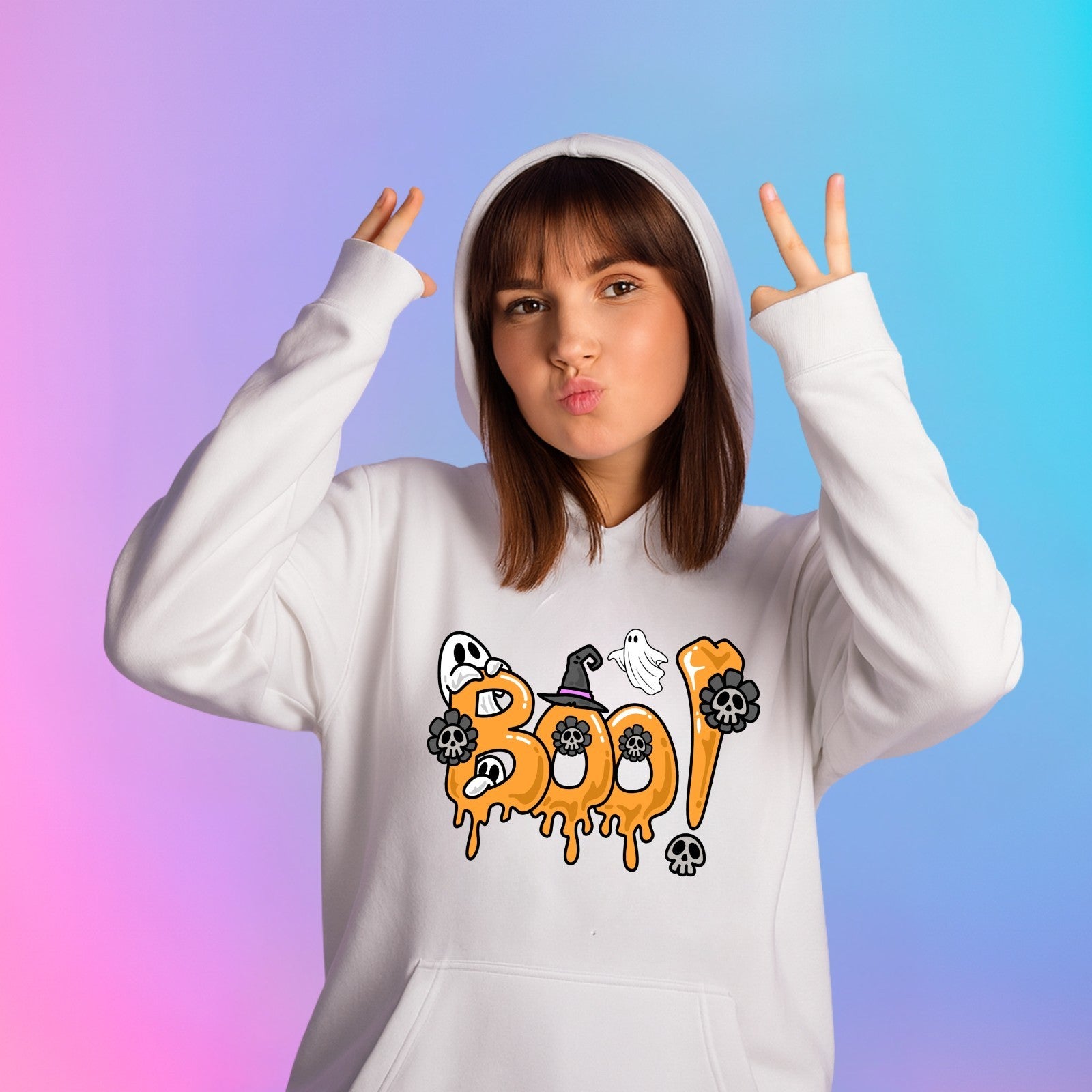 BOO! Halloween Hoodie | Funny Ghost & Skull Design | Spooky Unisex Sweatshirt |