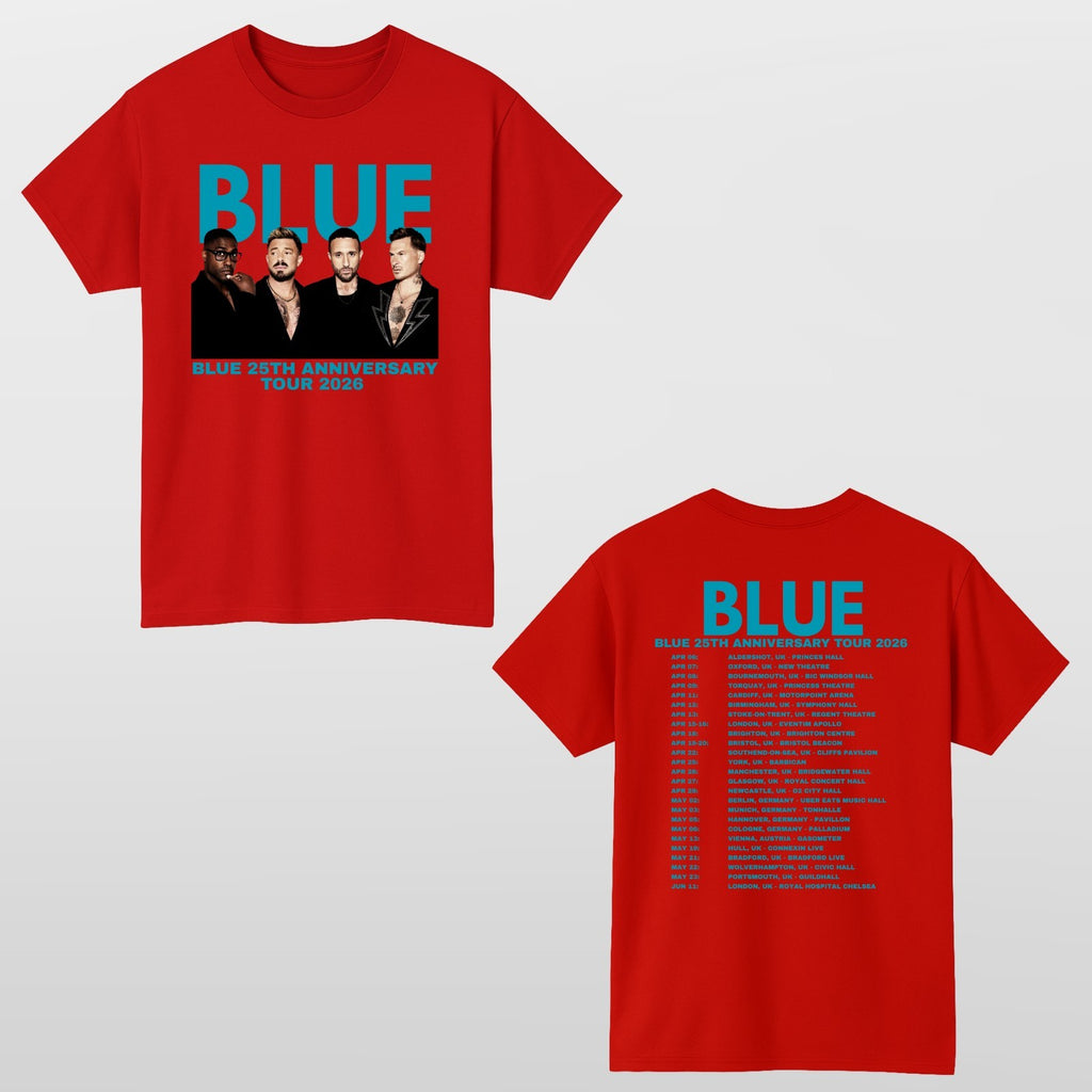 Blue 25th Anniversary Tour 2026 Unisex T Shirt - UK Pop Band Music Retro Top