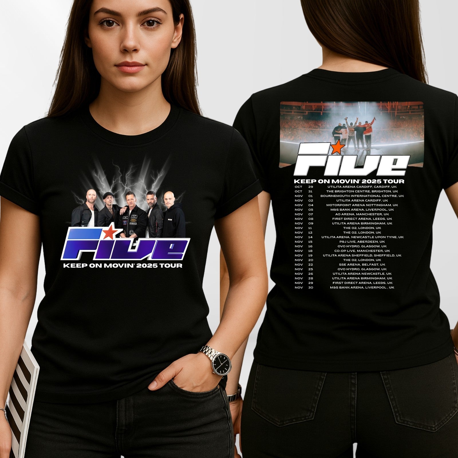 Five Band Concert T-Shirt Keep On Moving 2025 Tour t tshirt Retro Pop Gift Top